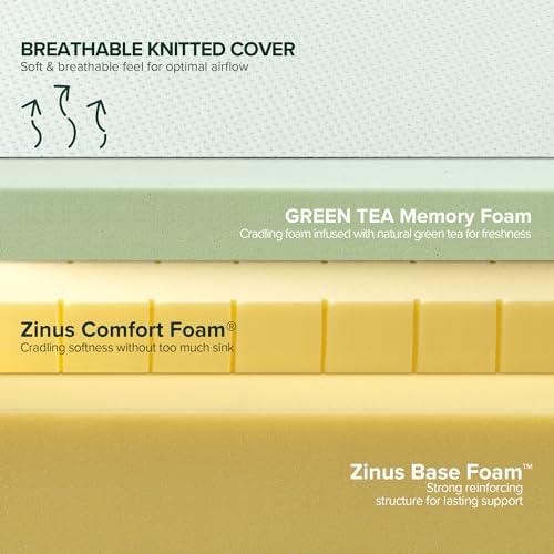 ZINUS 12 Inch Green Tea Memory Foam Mattress [New Version], Fiberglass free, Medium Firm Feel, Zoned Pressure Relief, Certified Safe Foams & Fabric, Bed-In-A-Box, Queen