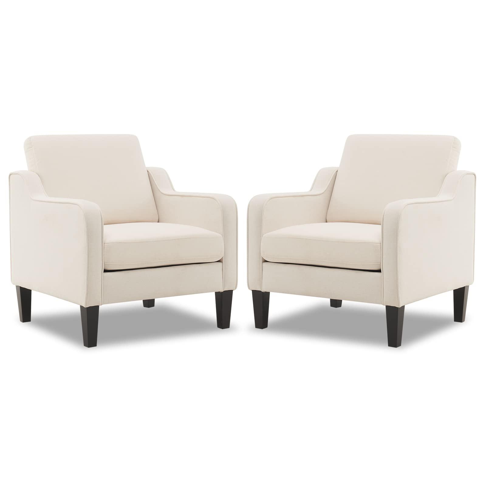 VINGLI Modern Accent Chairs Set of 2,Comfy Grey Armchair for Bedroom,Living Room Upholstered Sofa Chair Reading Chair for Small Spaces.