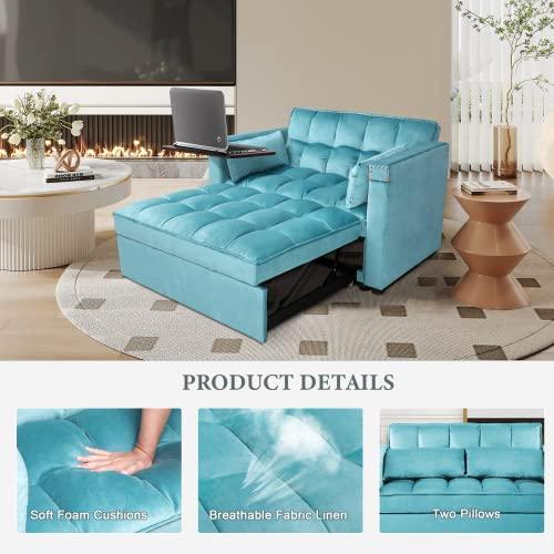 ORRD Convertible Sofa Bed, 3-in-1 Multi-Functional Faux Leather Sleeper Couch Pull-Out Bed, 48'' Loveseat Bed Chaise Lounge with Adjustable Backrest and Hidden Side Table for Living Room, Small Space