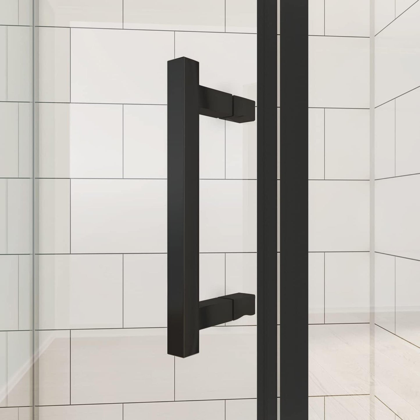 SUNNY SHOWER Double Sliding Shower Door 36.7 in. D x 36.7 in. W x 72 in.H Round Corner Shower doors with 1/4 in. Clear Glass Framed Shower Enclosure with Black Finish with Shower Base