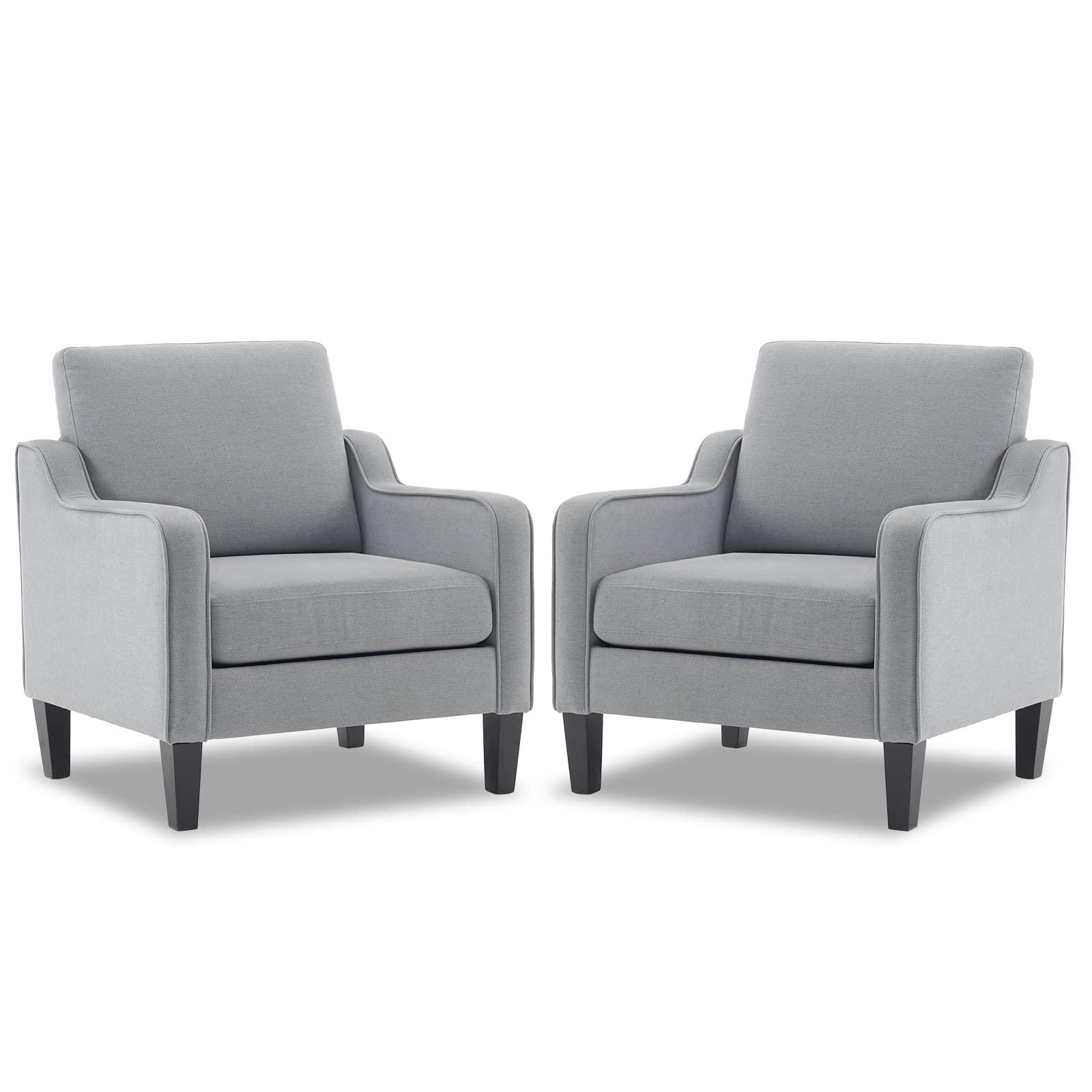 VINGLI Modern Accent Chairs Set of 2,Comfy Grey Armchair for Bedroom,Living Room Upholstered Sofa Chair Reading Chair for Small Spaces.