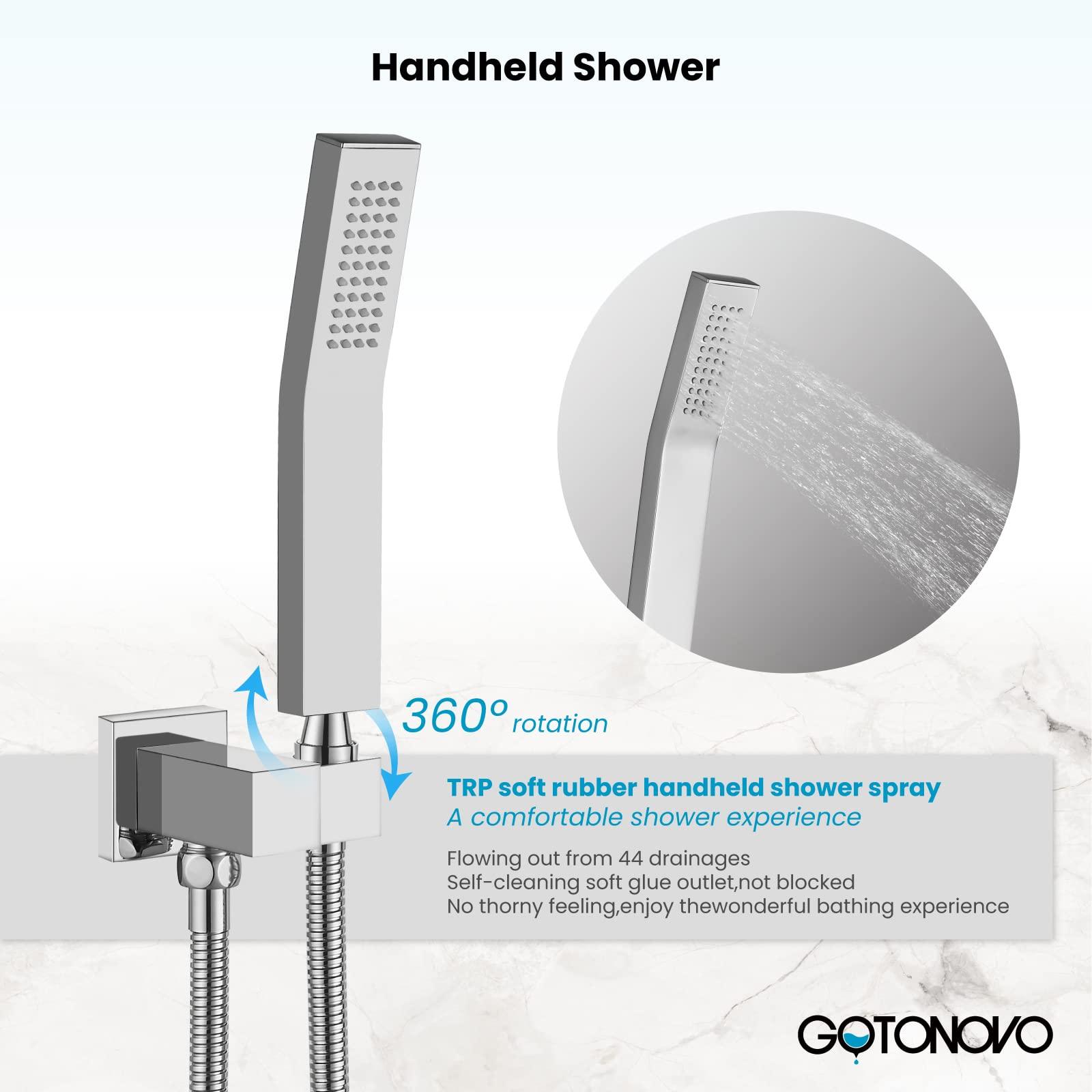 gotonovo Rainfall Bathroom Shower System Rain Shower Head and Handle Set Wall Mounted Shower Complete Combo Solid Brass Pressure Balancing Shower Mixer Valve 10 Inch Matte Black