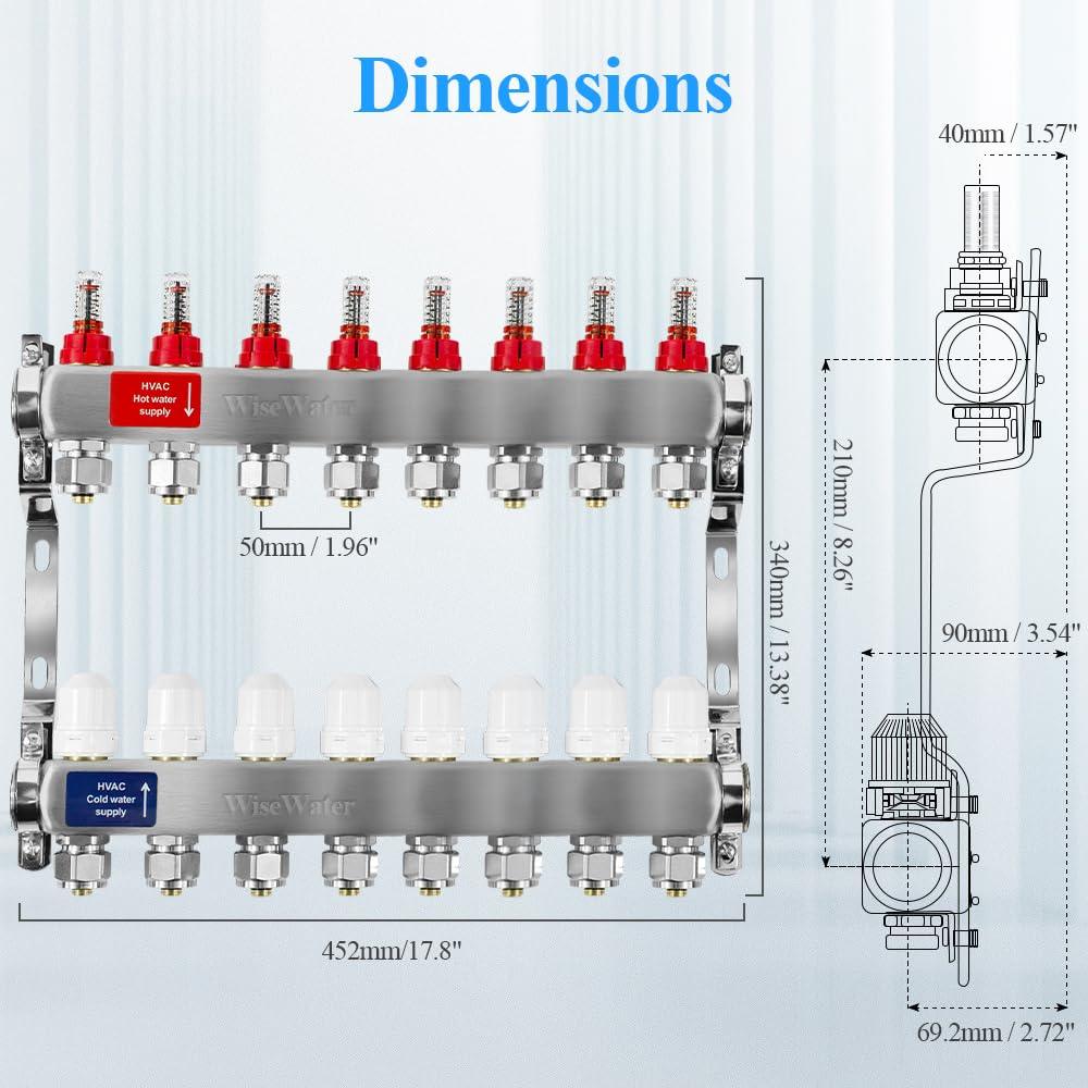 7 Loop PEX/Radiant Manifold, PEX Tubing Radiant Heat Manifolds with Compatible Outlets, for Hydronic Radiant Floor Heating (Include 1/2'' adapters)