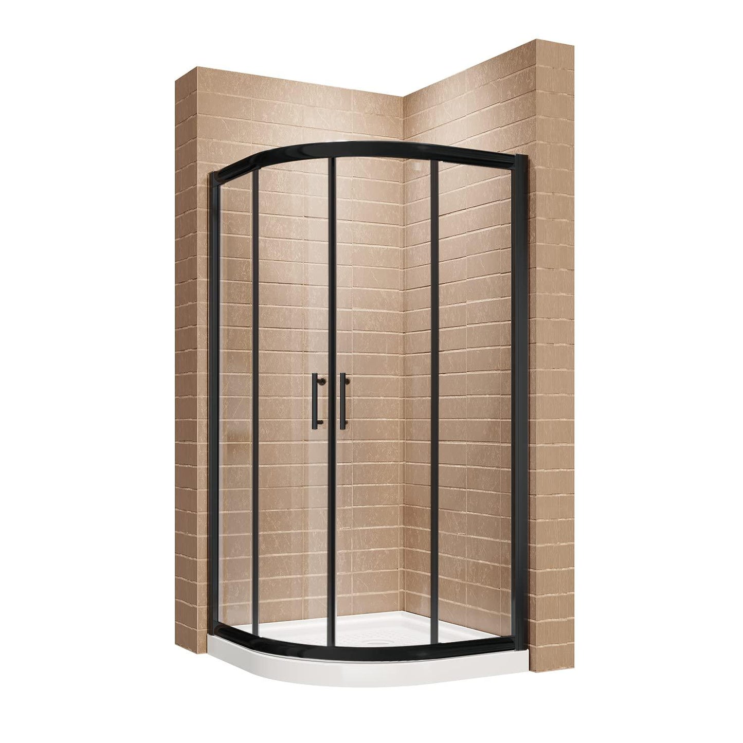 SUNNY SHOWER Double Sliding Shower Door 36.7 in. D x 36.7 in. W x 72 in.H Round Corner Shower doors with 1/4 in. Clear Glass Framed Shower Enclosure with Black Finish with Shower Base.