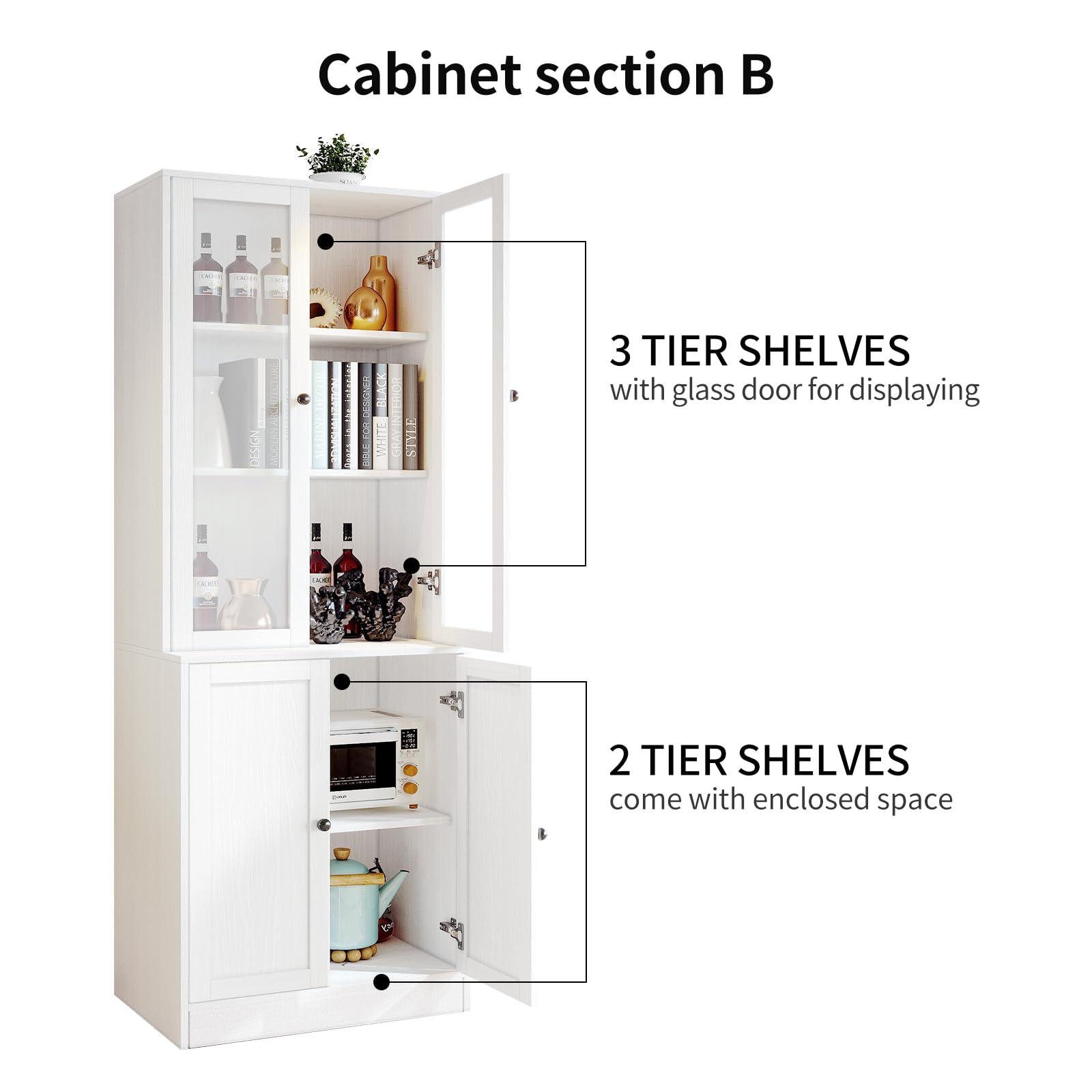 VOWNER Vertical File Cabinet, 3-Tier Modern Bookshelf with 3 Large Drawer, Wood Filing Cabinet with Open Storage Shelf, Glass Doors and Fixed Storage Shelves for Home Office, White.