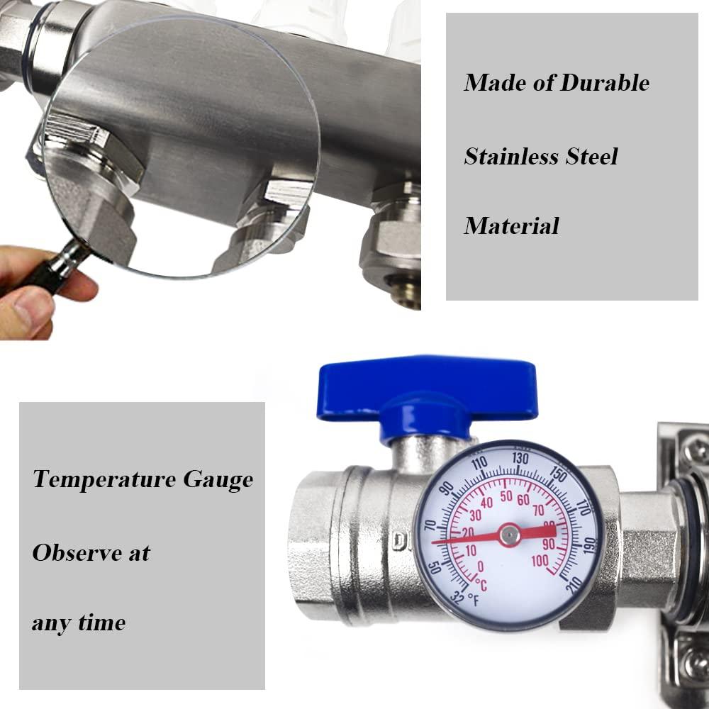 7 Loop PEX/Radiant Manifold, PEX Tubing Radiant Heat Manifolds with Compatible Outlets, for Hydronic Radiant Floor Heating (Include 1/2'' adapters)