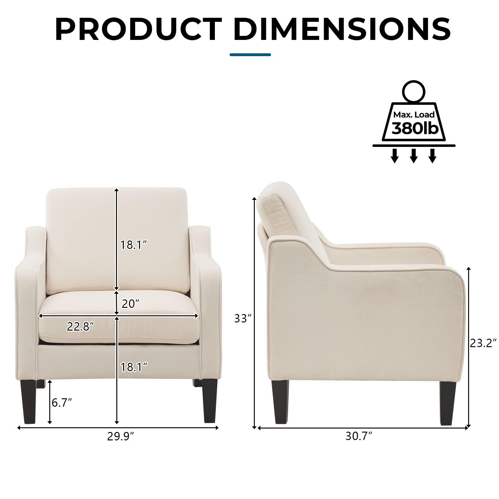 VINGLI Modern Accent Chairs Set of 2,Comfy Grey Armchair for Bedroom,Living Room Upholstered Sofa Chair Reading Chair for Small Spaces