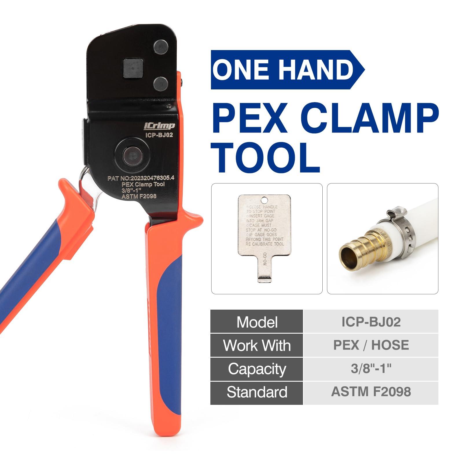 iCrimp PEX Clamp Tool Kit for 3/8-in, 1/2-in, 3/4-in, 1-in PEX Clamp Cinch & Removal, c/w 1/2''(20 Pack) and 3/4''(10 Pack) PEX Clamp Rings, PEX Tubing Cutter.