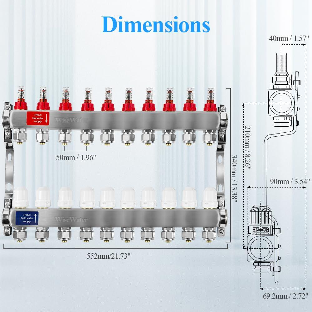 7 Loop PEX/Radiant Manifold, PEX Tubing Radiant Heat Manifolds with Compatible Outlets, for Hydronic Radiant Floor Heating (Include 1/2'' adapters)