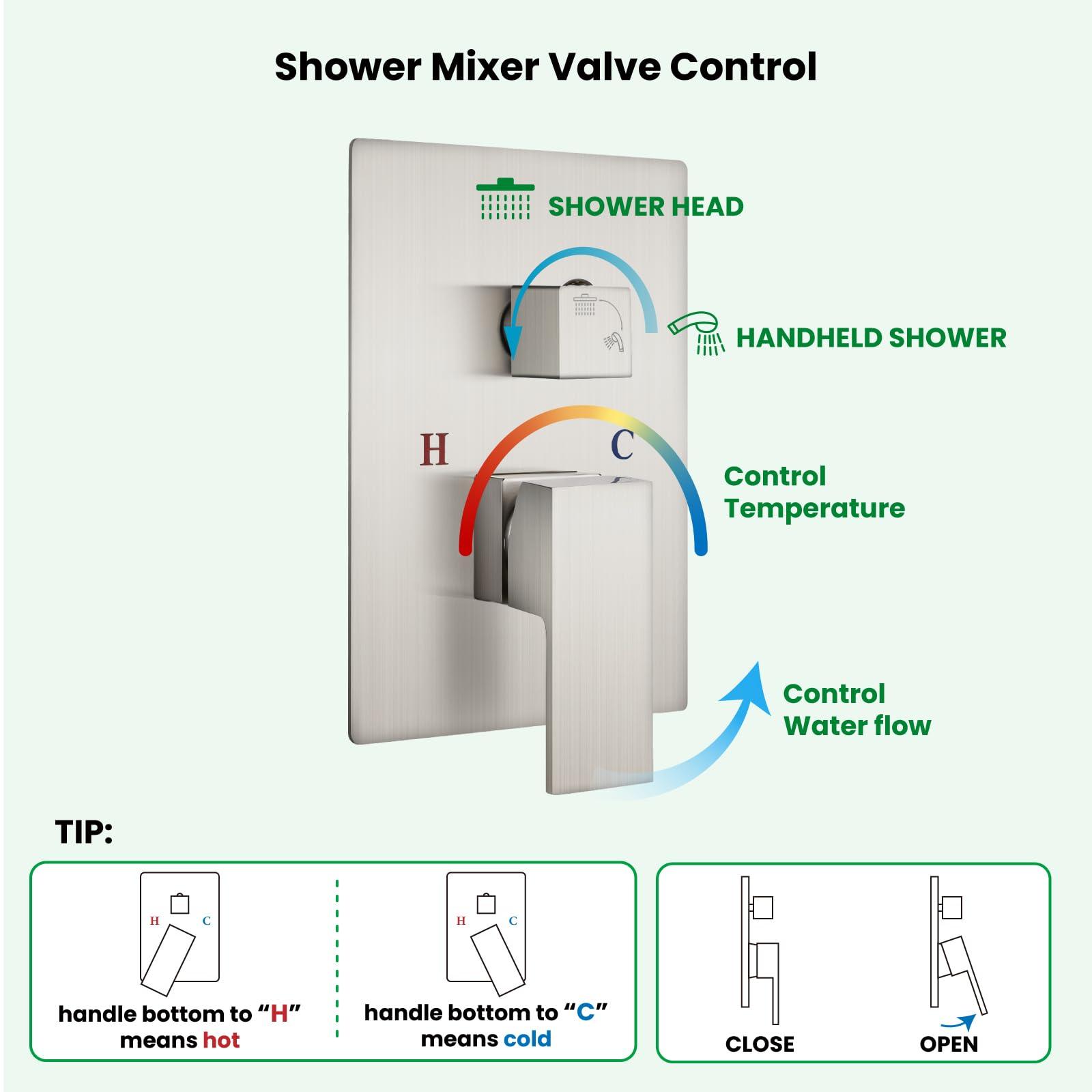 gotonovo Rainfall Bathroom Shower System Rain Shower Head and Handle Set Wall Mounted Shower Complete Combo Solid Brass Pressure Balancing Shower Mixer Valve 10 Inch Matte Black