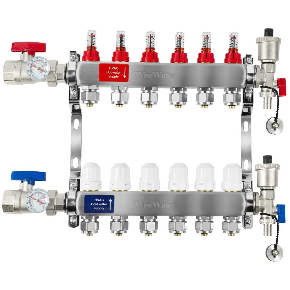 7 Loop PEX/Radiant Manifold, PEX Tubing Radiant Heat Manifolds with Compatible Outlets, for Hydronic Radiant Floor Heating (Include 1/2'' adapters).