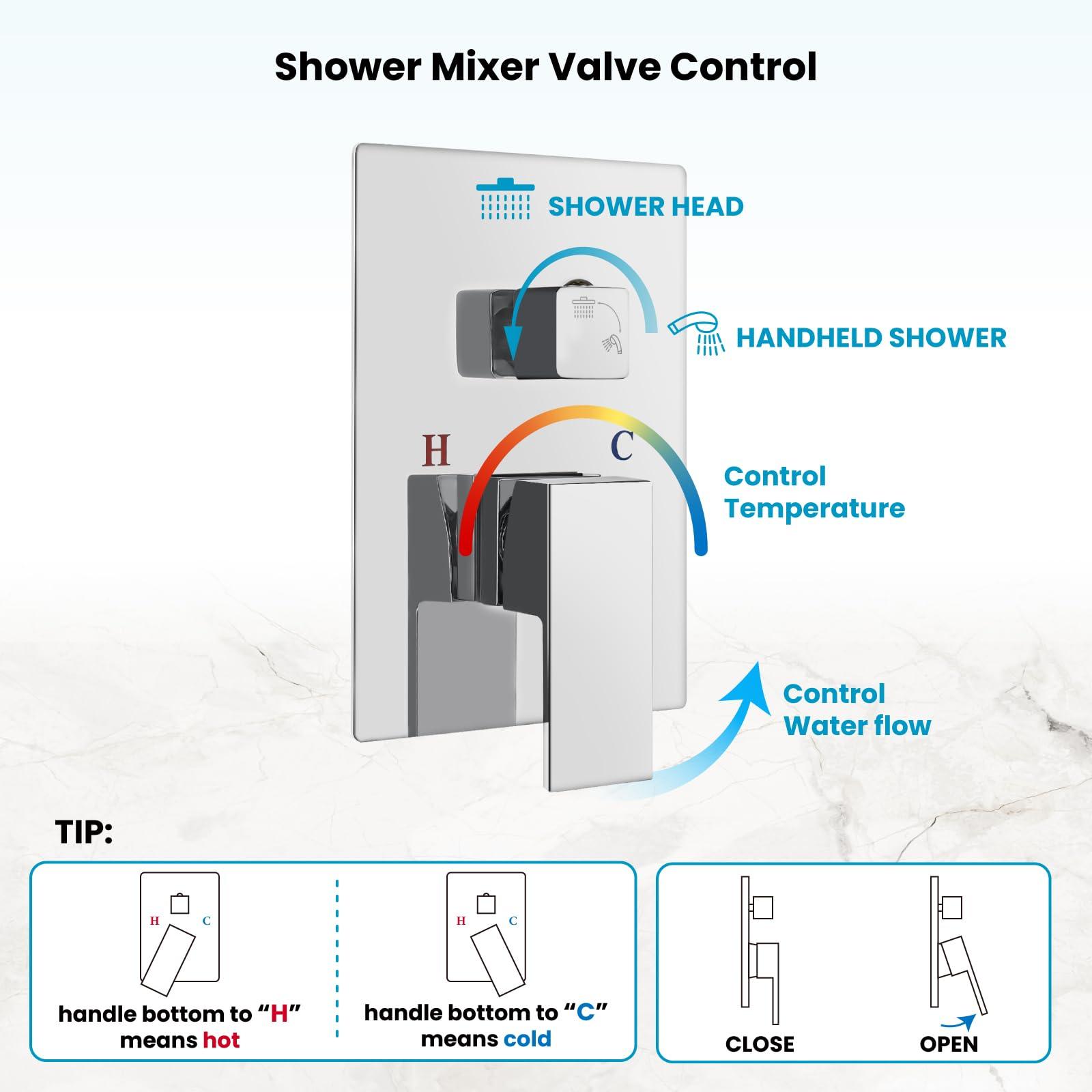 gotonovo Rainfall Bathroom Shower System Rain Shower Head and Handle Set Wall Mounted Shower Complete Combo Solid Brass Pressure Balancing Shower Mixer Valve 10 Inch Matte Black