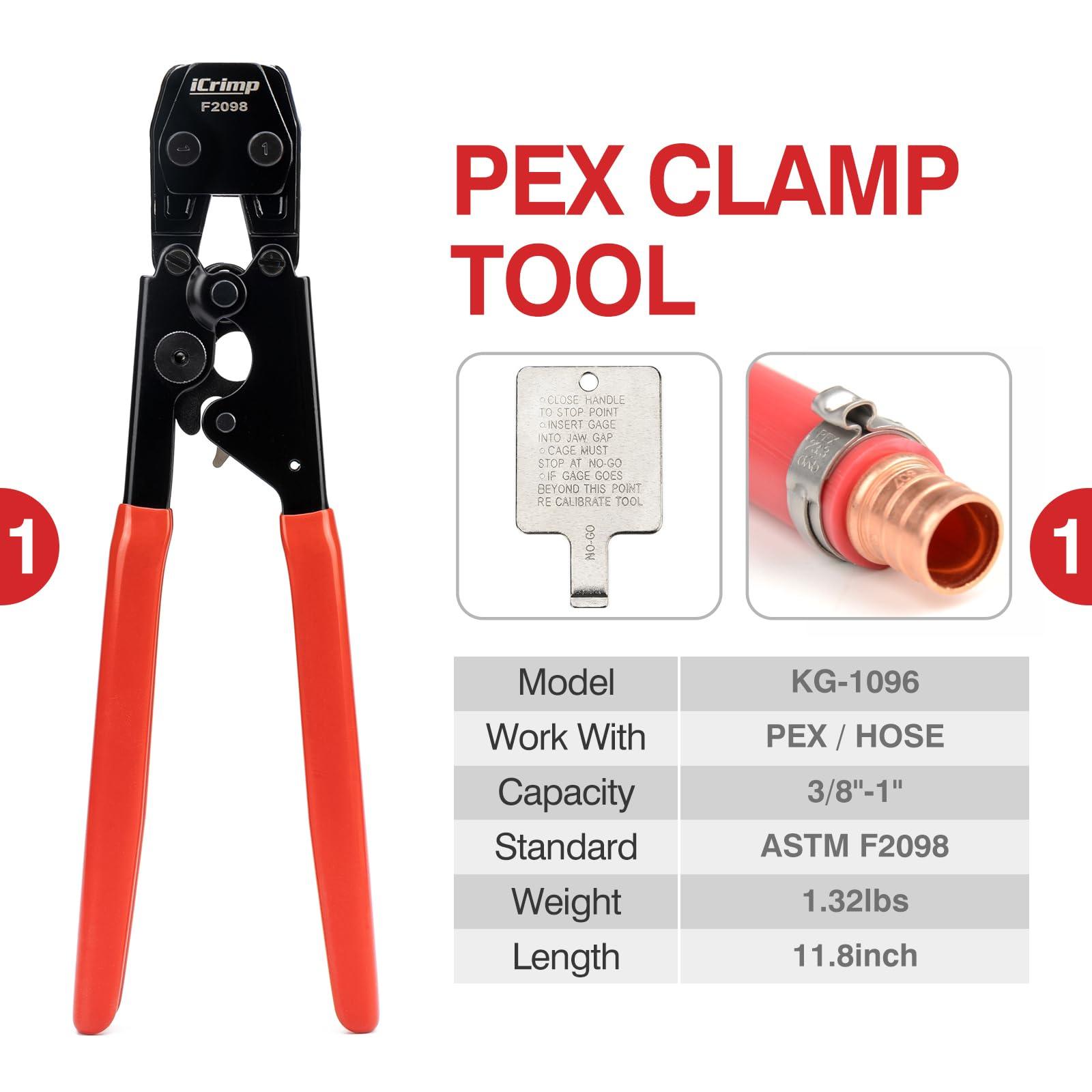 iCrimp PEX Clamp Tool Kit for 3/8-in, 1/2-in, 3/4-in, 1-in PEX Clamp Cinch & Removal, c/w 1/2''(20 Pack) and 3/4''(10 Pack) PEX Clamp Rings, PEX Tubing Cutter