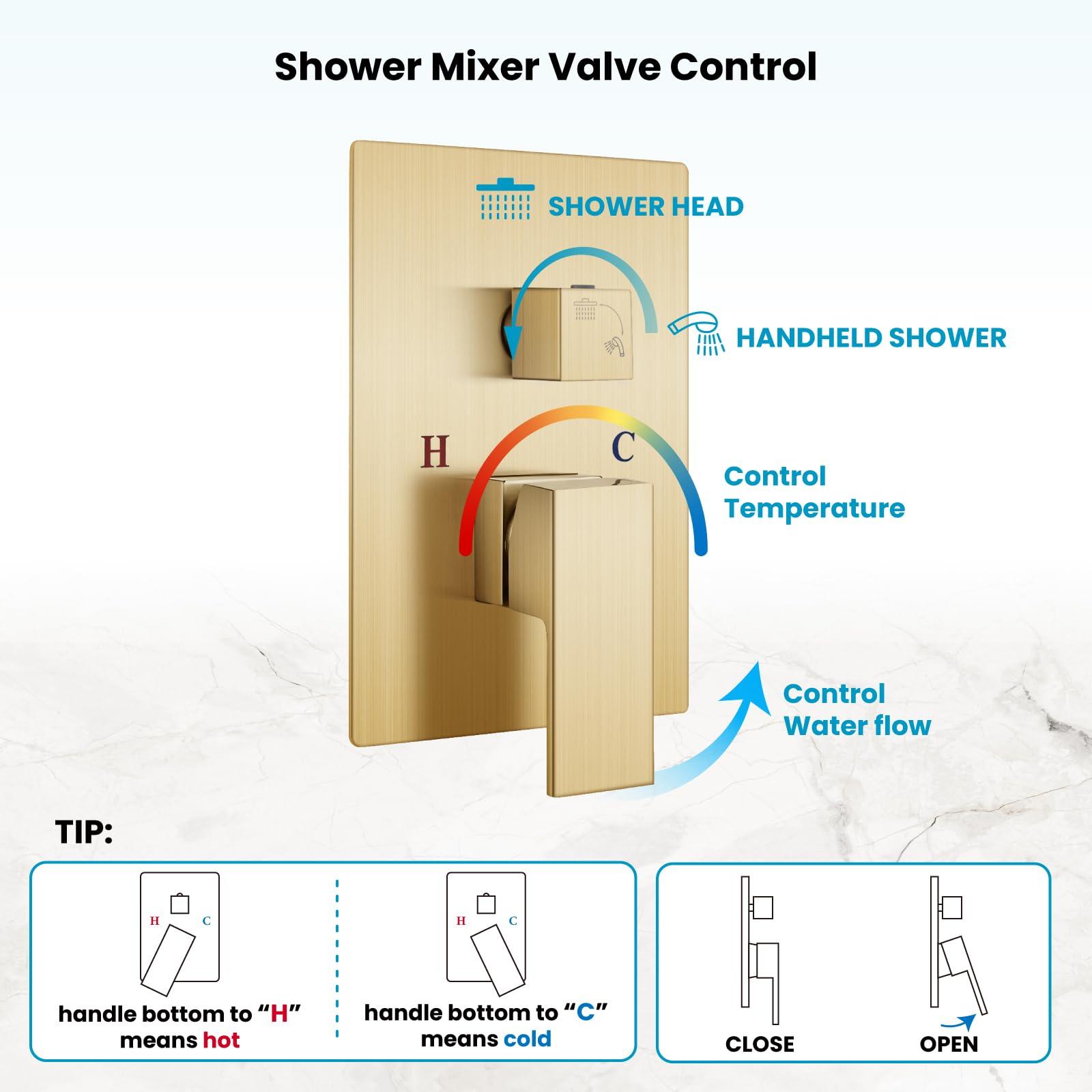 gotonovo Rainfall Bathroom Shower System Rain Shower Head and Handle Set Wall Mounted Shower Complete Combo Solid Brass Pressure Balancing Shower Mixer Valve 10 Inch Matte Black