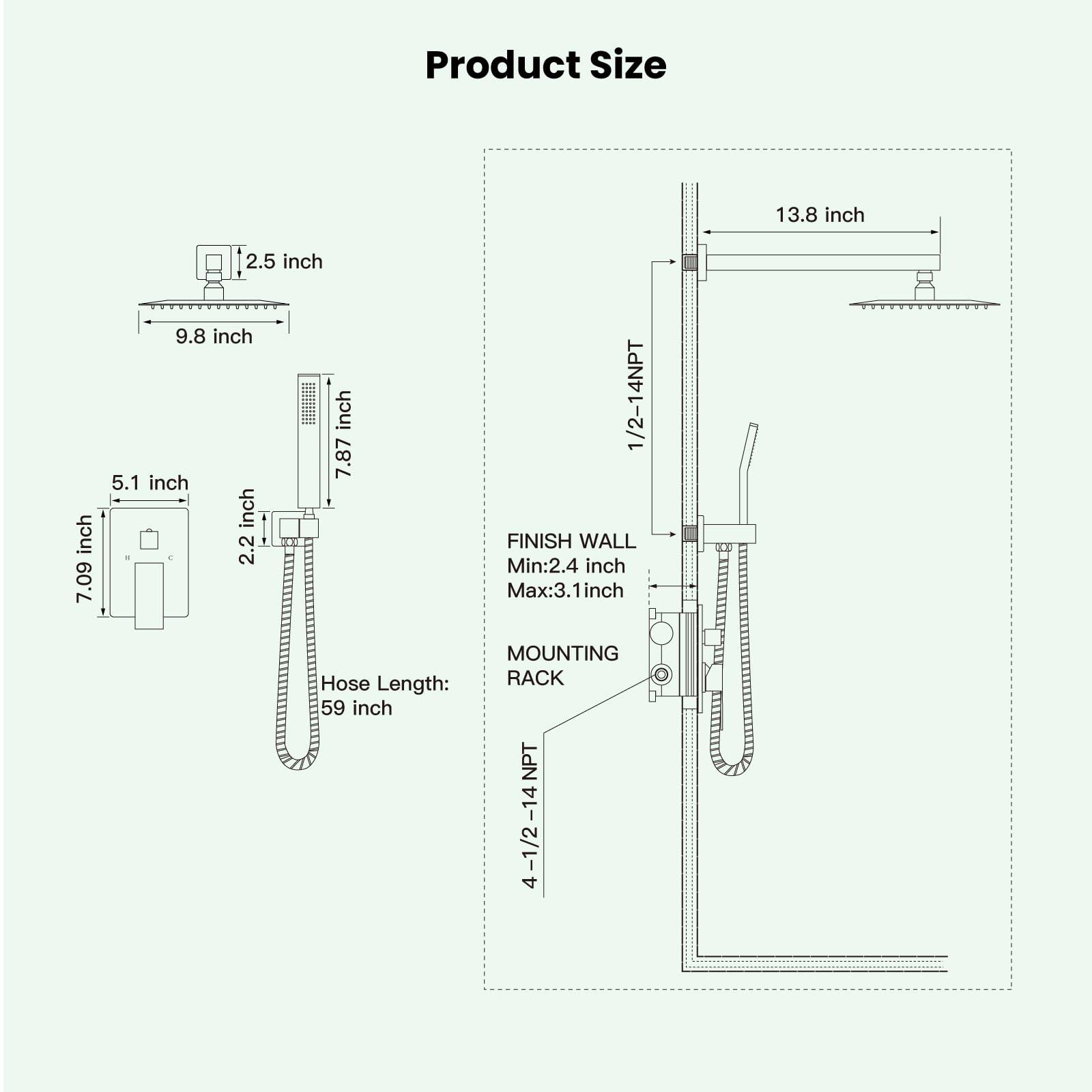 gotonovo Rainfall Bathroom Shower System Rain Shower Head and Handle Set Wall Mounted Shower Complete Combo Solid Brass Pressure Balancing Shower Mixer Valve 10 Inch Matte Black