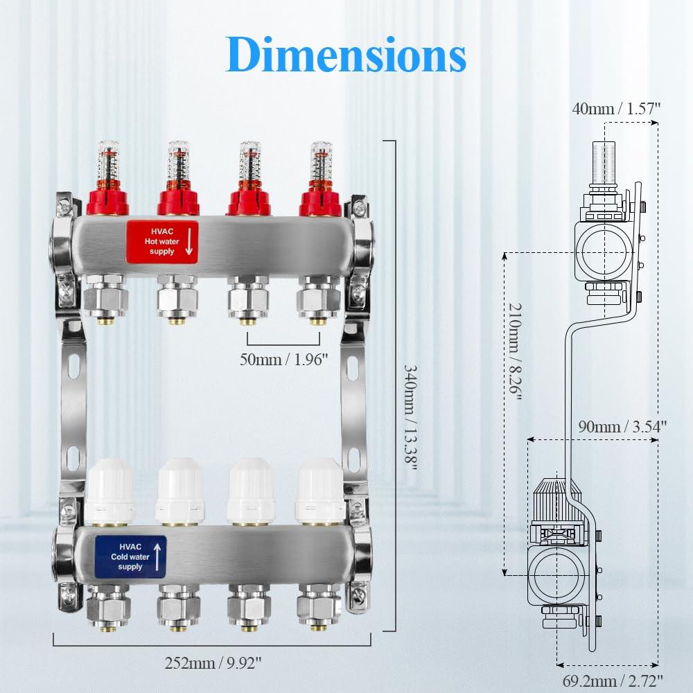 7 Loop PEX/Radiant Manifold, PEX Tubing Radiant Heat Manifolds with Compatible Outlets, for Hydronic Radiant Floor Heating (Include 1/2'' adapters)