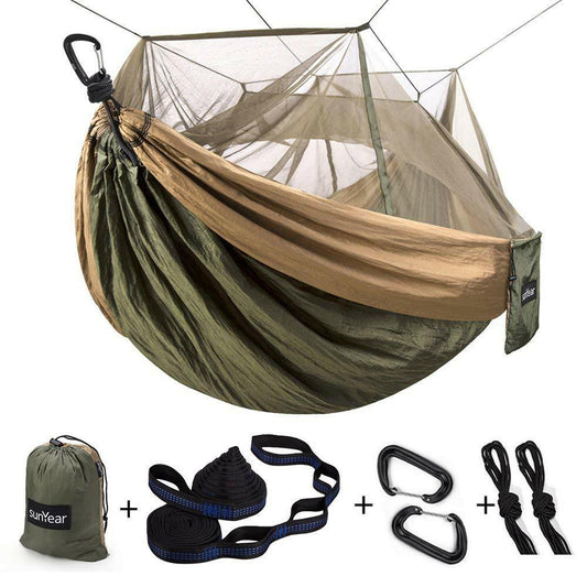 Sunyear Camping Hammock, Portable Double Hammock with Net, 2 Person Hammock Tent with 2 * 10ft Straps, Best for Outdoor Hiking Survival Travel