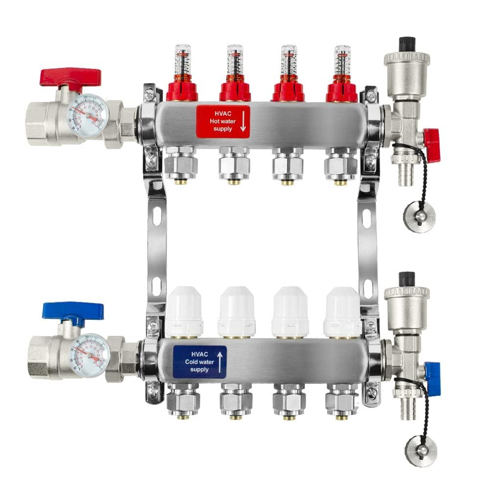 7 Loop PEX/Radiant Manifold, PEX Tubing Radiant Heat Manifolds with Compatible Outlets, for Hydronic Radiant Floor Heating (Include 1/2'' adapters).