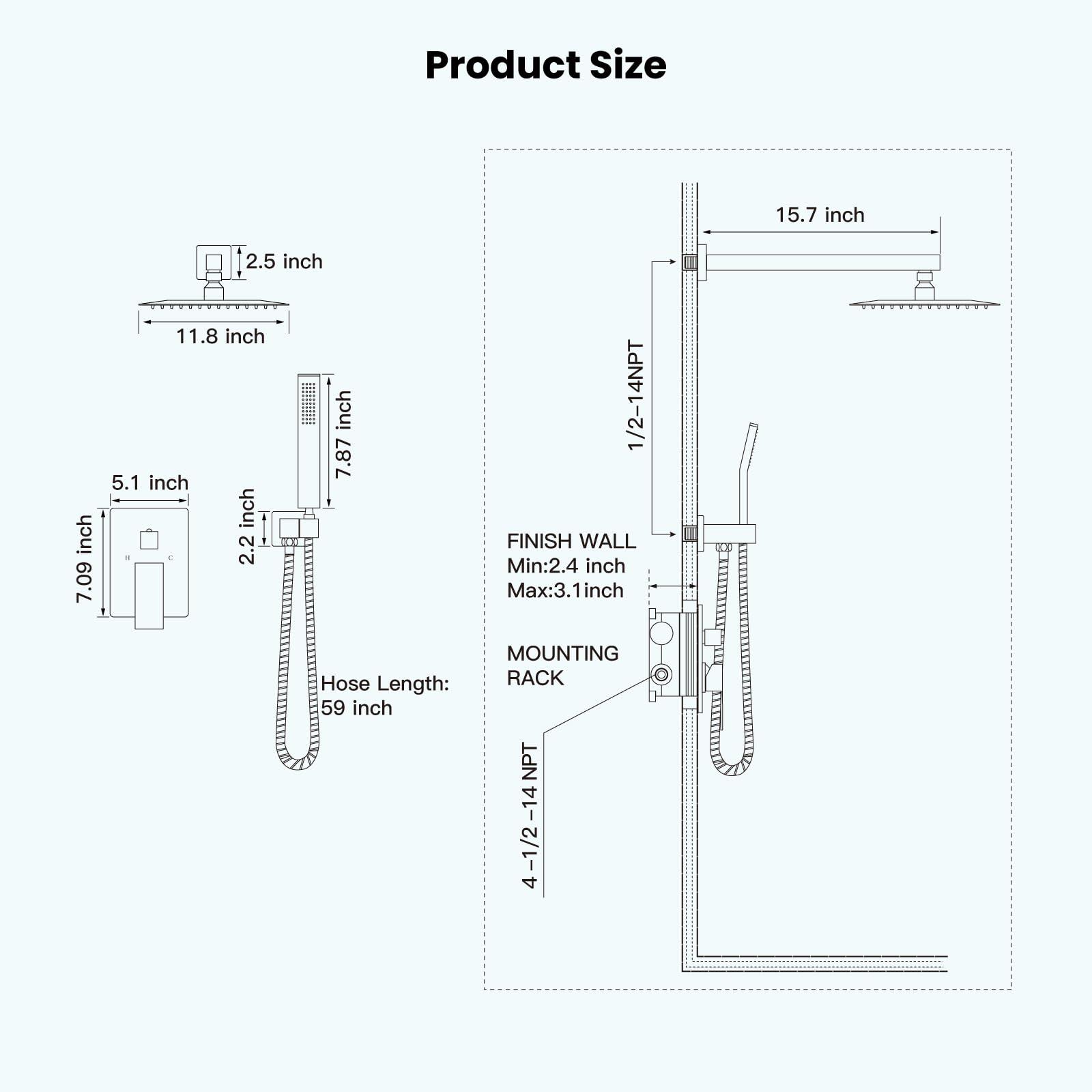 gotonovo Rainfall Bathroom Shower System Rain Shower Head and Handle Set Wall Mounted Shower Complete Combo Solid Brass Pressure Balancing Shower Mixer Valve 10 Inch Matte Black