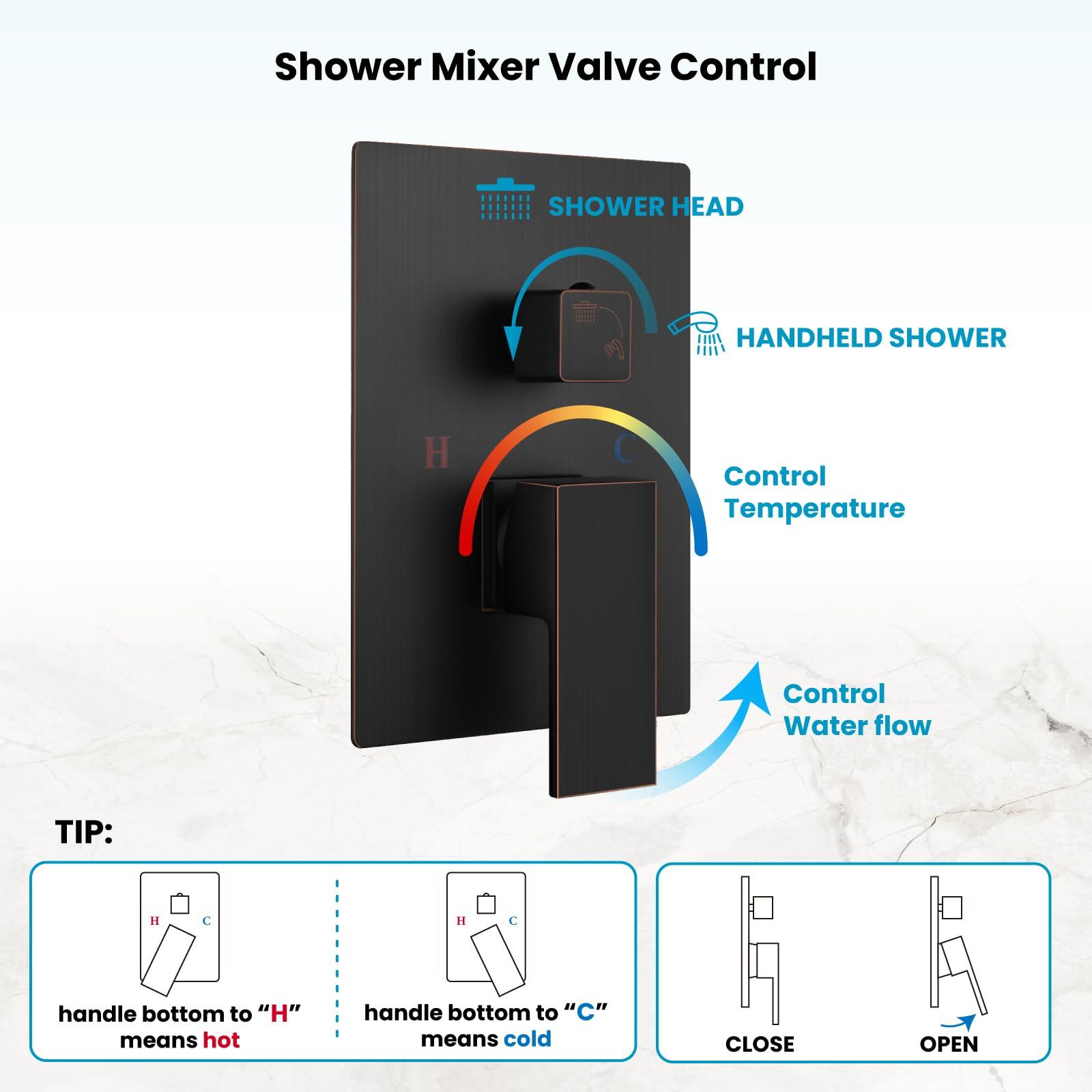 gotonovo Rainfall Bathroom Shower System Rain Shower Head and Handle Set Wall Mounted Shower Complete Combo Solid Brass Pressure Balancing Shower Mixer Valve 10 Inch Matte Black