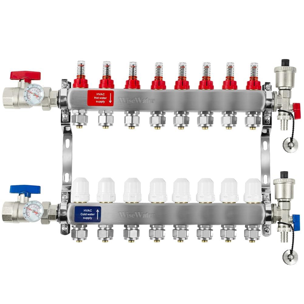 7 Loop PEX/Radiant Manifold, PEX Tubing Radiant Heat Manifolds with Compatible Outlets, for Hydronic Radiant Floor Heating (Include 1/2'' adapters).