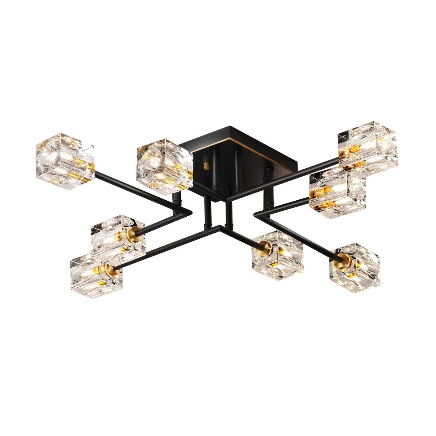 8-Lights Semi Flush Mount Ceiling Light Fixture,Black and Gold Modern Crystal Chandeliers,Farmhouse Lighting Fixtures for Dining Room Living Room Kitchen Bedroom Entryway.