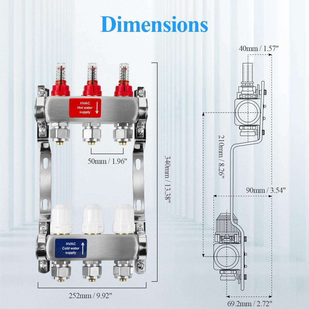 7 Loop PEX/Radiant Manifold, PEX Tubing Radiant Heat Manifolds with Compatible Outlets, for Hydronic Radiant Floor Heating (Include 1/2'' adapters)