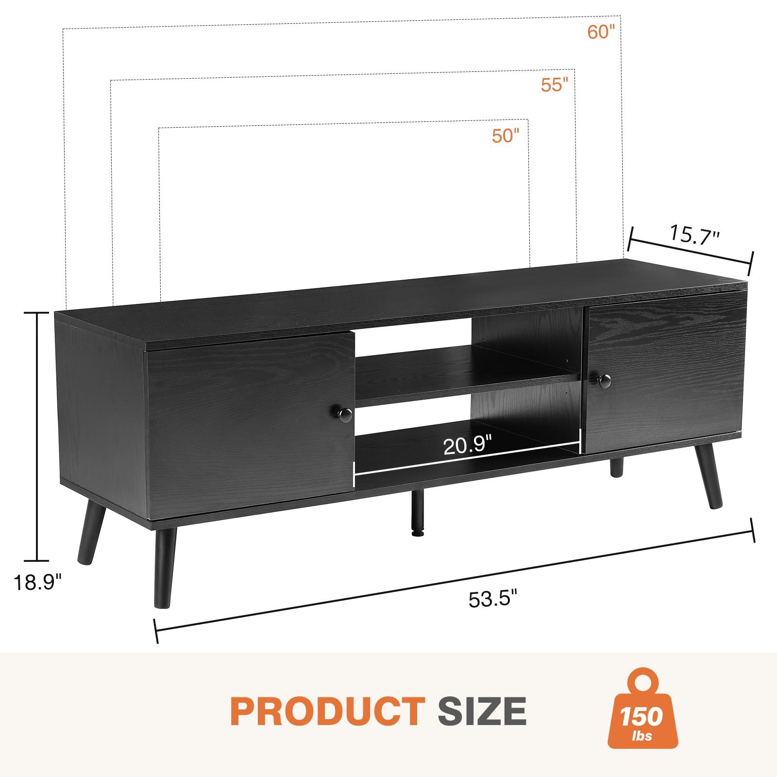 Sweetcrispy TV Stand for 55 60 inch TV, Modern Mid Century Entertainment Center with Storage, Media Console Table 2 Cabinet, Soft Hinge, Handle Door, Wooden Living Room, Office Furniture, Rustic Brown.