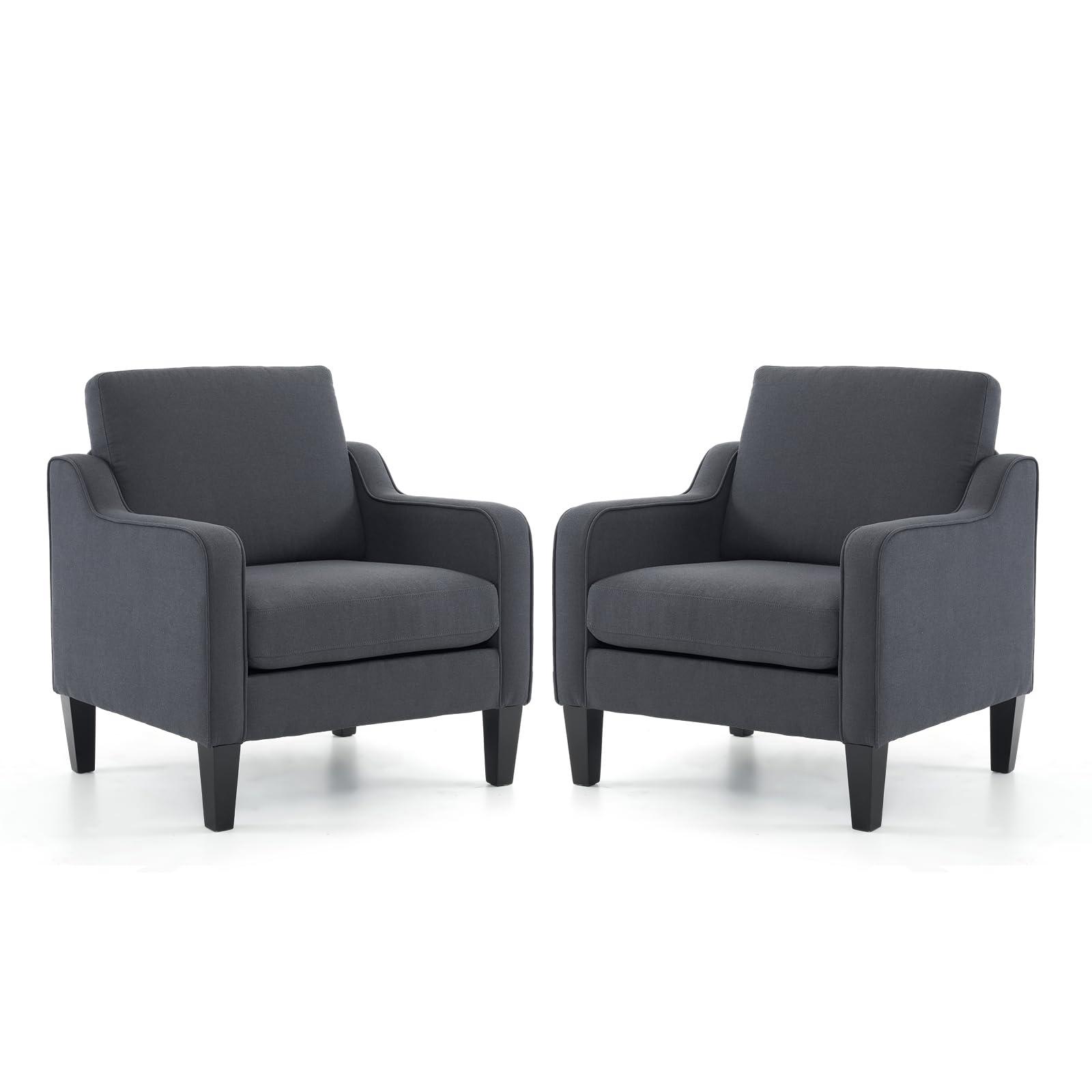 VINGLI Modern Accent Chairs Set of 2,Comfy Grey Armchair for Bedroom,Living Room Upholstered Sofa Chair Reading Chair for Small Spaces.