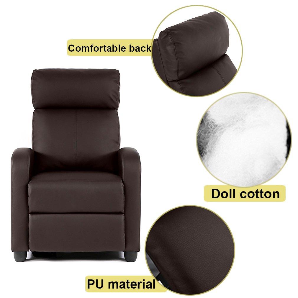 FDW Recliner Chair for Living Room Home Theater Seating Single Reclining Sofa Lounge with Padded Seat Backrest (Black)