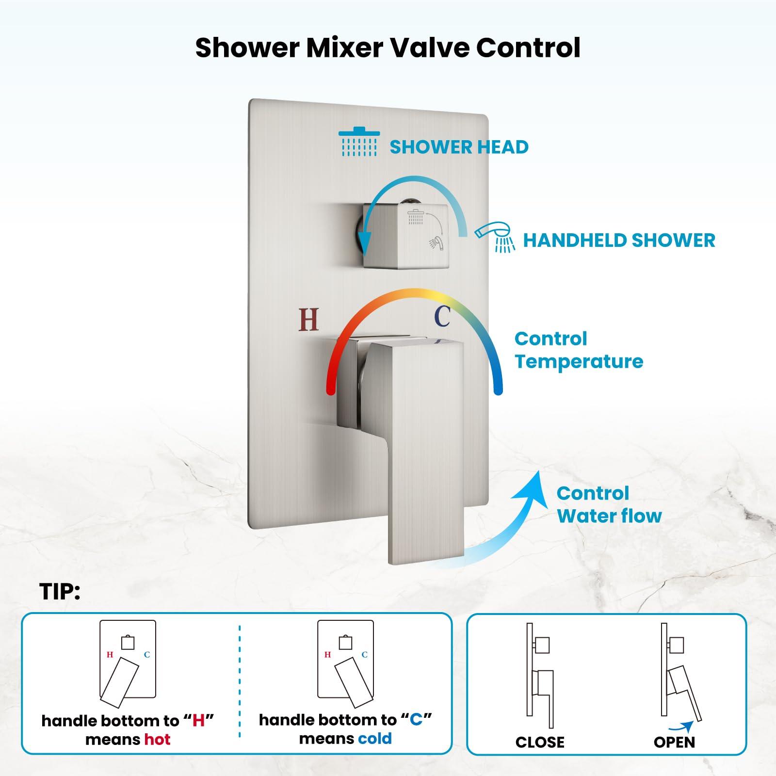 gotonovo Rainfall Bathroom Shower System Rain Shower Head and Handle Set Wall Mounted Shower Complete Combo Solid Brass Pressure Balancing Shower Mixer Valve 10 Inch Matte Black