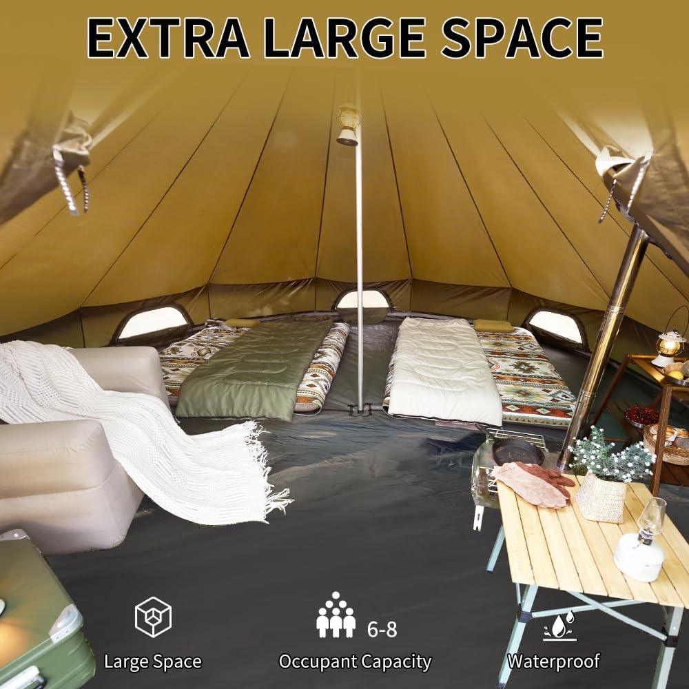 Bell Tent Yurt with Stove Jack 16.4ft*High 8.2ft 300D Oxford 6 Person Glamping Tent for Camping