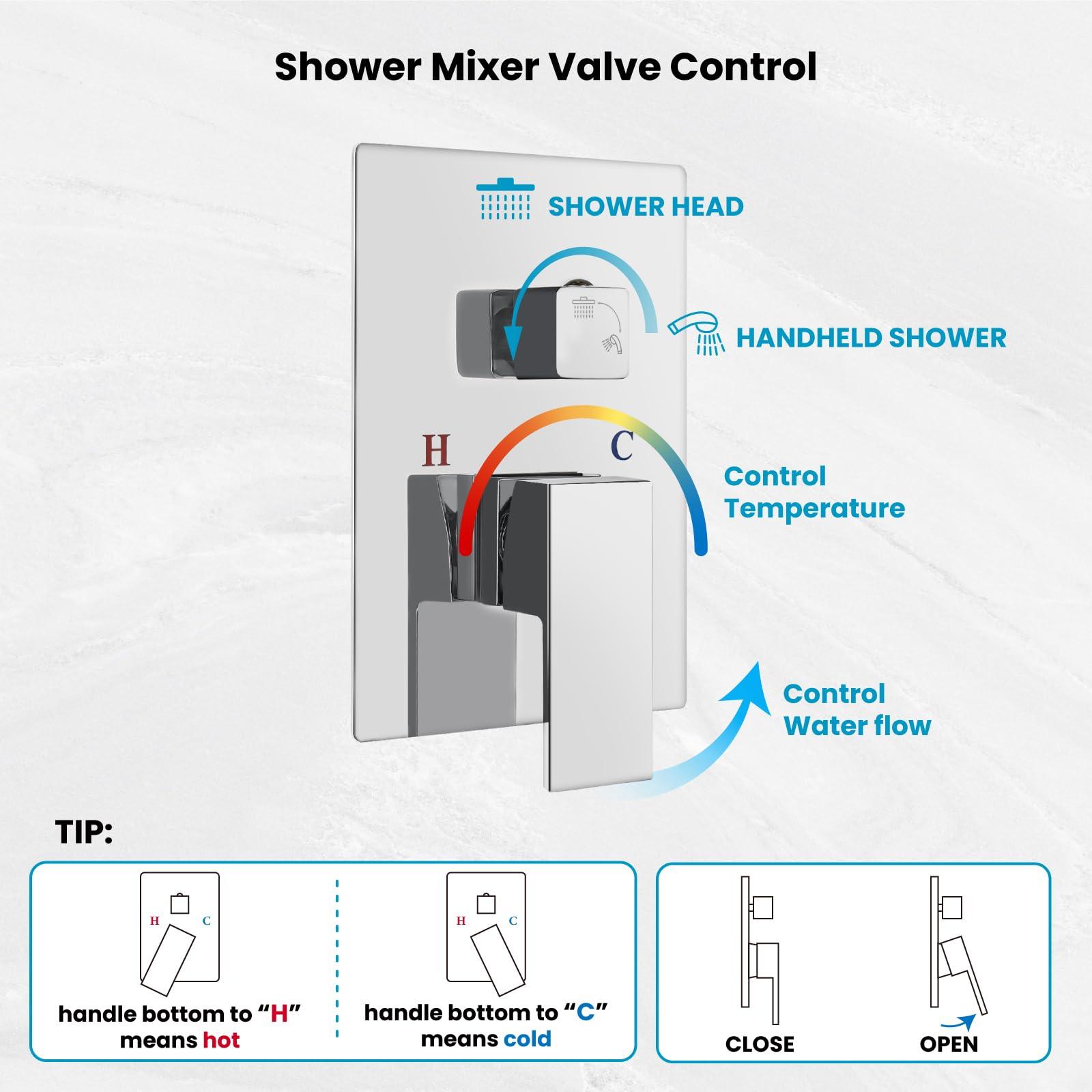 gotonovo Rainfall Bathroom Shower System Rain Shower Head and Handle Set Wall Mounted Shower Complete Combo Solid Brass Pressure Balancing Shower Mixer Valve 10 Inch Matte Black