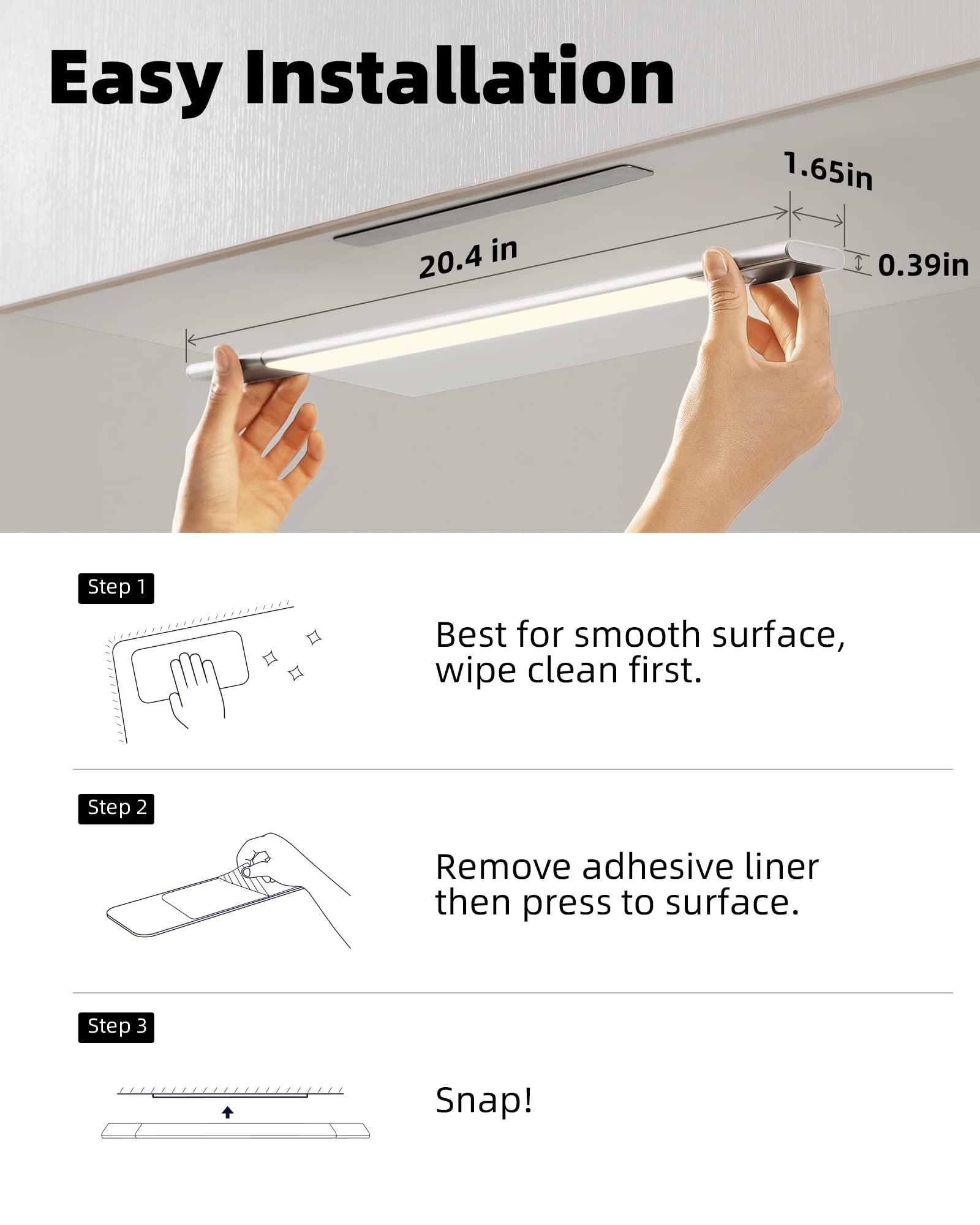 EZVALO Under Cabinet Lighting, 2200mAh Detachable Battery, 76 LEDs Dimmable Closet Lights, 3 Color Temps, Wireless Motion Sensor Light for Stairway, Kitchen, Wardrobe with 3 Battery.