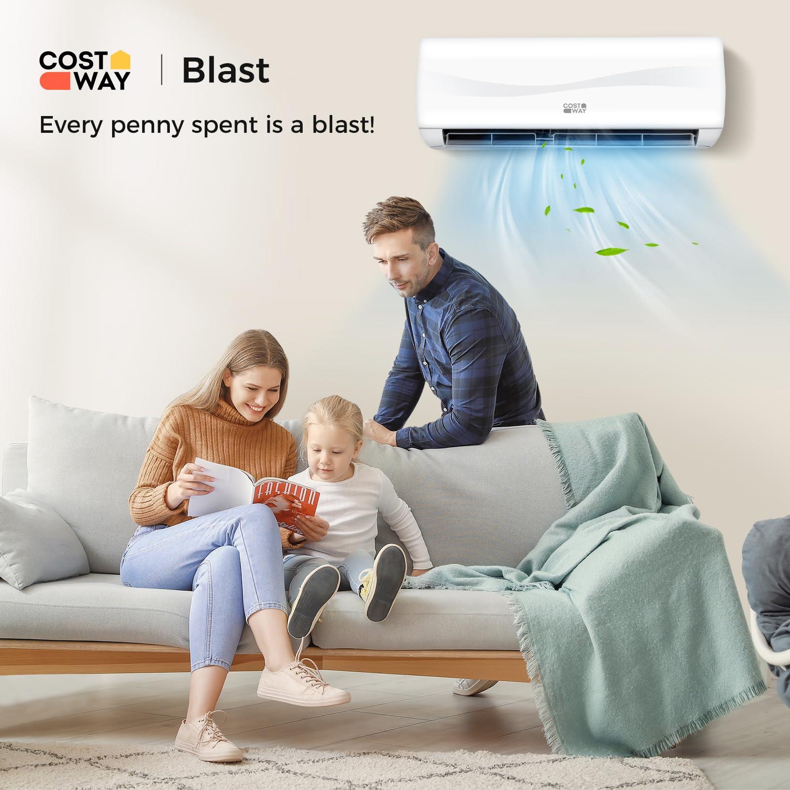 COSTWAY Blast Series 9000BTU Split Air Conditioner & Heater, 17 SEER2 208V-230V Energy Efficient Wall Mount AC Unit w/Heat Pump, Inverter System, Remote Control, Cools Rooms up to 450 Sq. Ft..