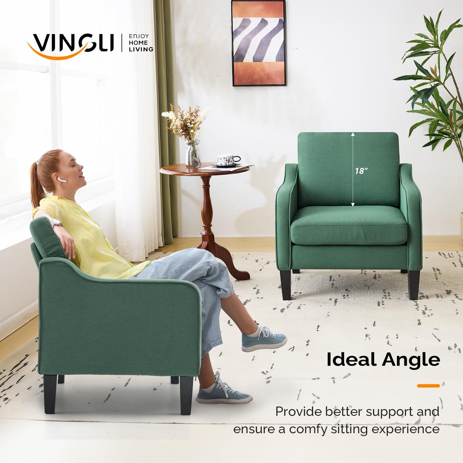 VINGLI Modern Accent Chairs Set of 2,Comfy Grey Armchair for Bedroom,Living Room Upholstered Sofa Chair Reading Chair for Small Spaces