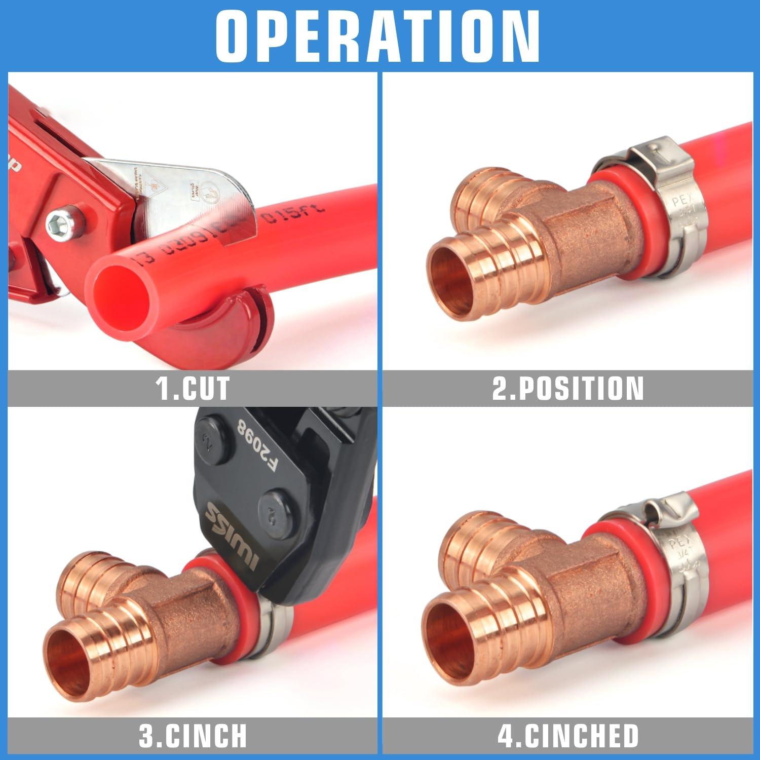 iCrimp PEX Clamp Tool Kit for 3/8-in, 1/2-in, 3/4-in, 1-in PEX Clamp Cinch & Removal, c/w 1/2''(20 Pack) and 3/4''(10 Pack) PEX Clamp Rings, PEX Tubing Cutter