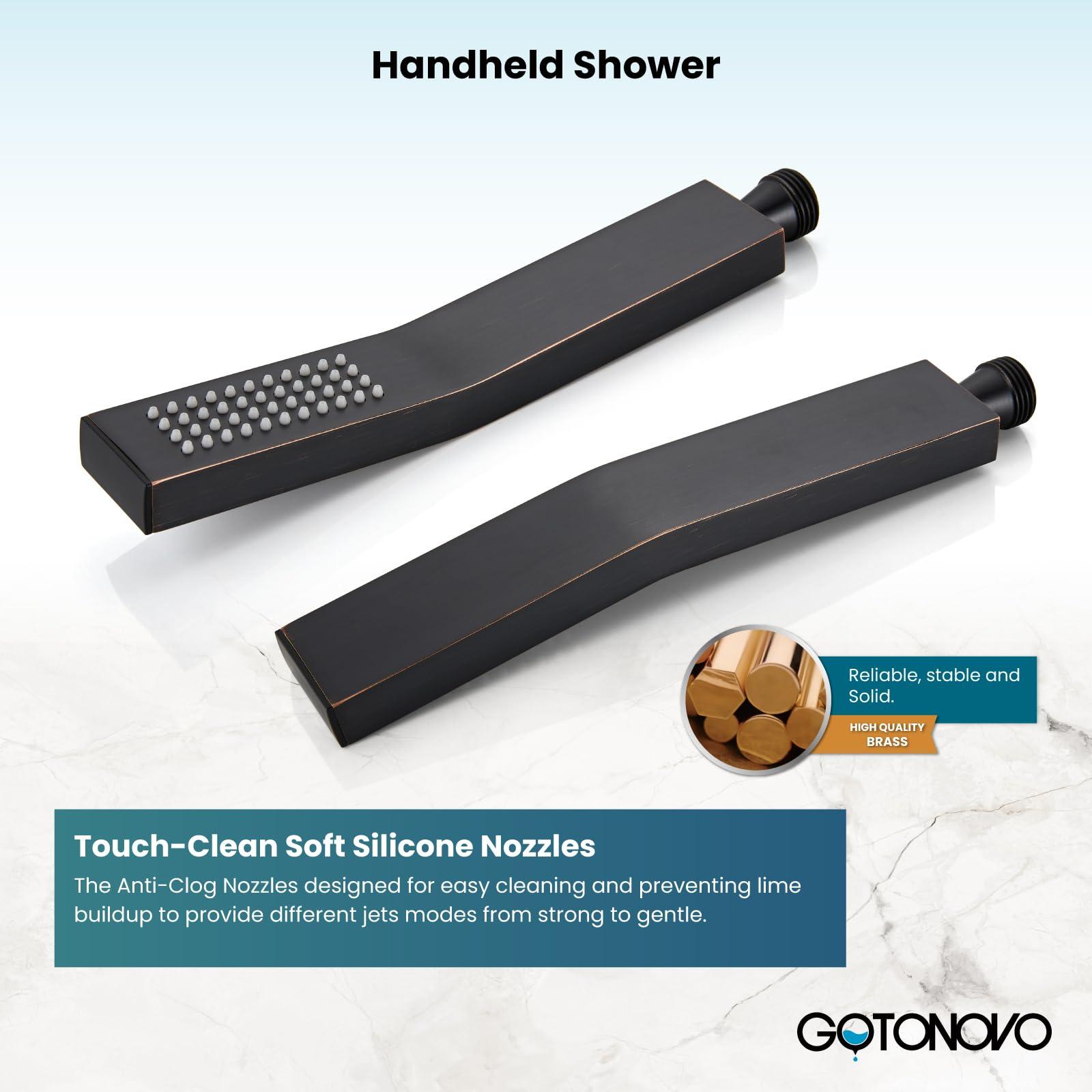 gotonovo Rainfall Bathroom Shower System Rain Shower Head and Handle Set Wall Mounted Shower Complete Combo Solid Brass Pressure Balancing Shower Mixer Valve 10 Inch Matte Black