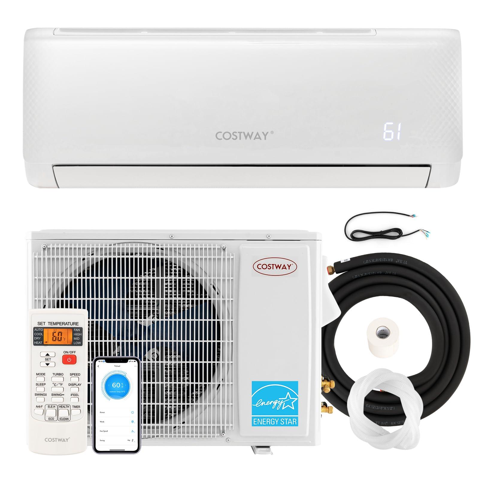 COSTWAY Blast Series 9000BTU Split Air Conditioner & Heater, 17 SEER2 208V-230V Energy Efficient Wall Mount AC Unit w/Heat Pump, Inverter System, Remote Control, Cools Rooms up to 450 Sq. Ft..