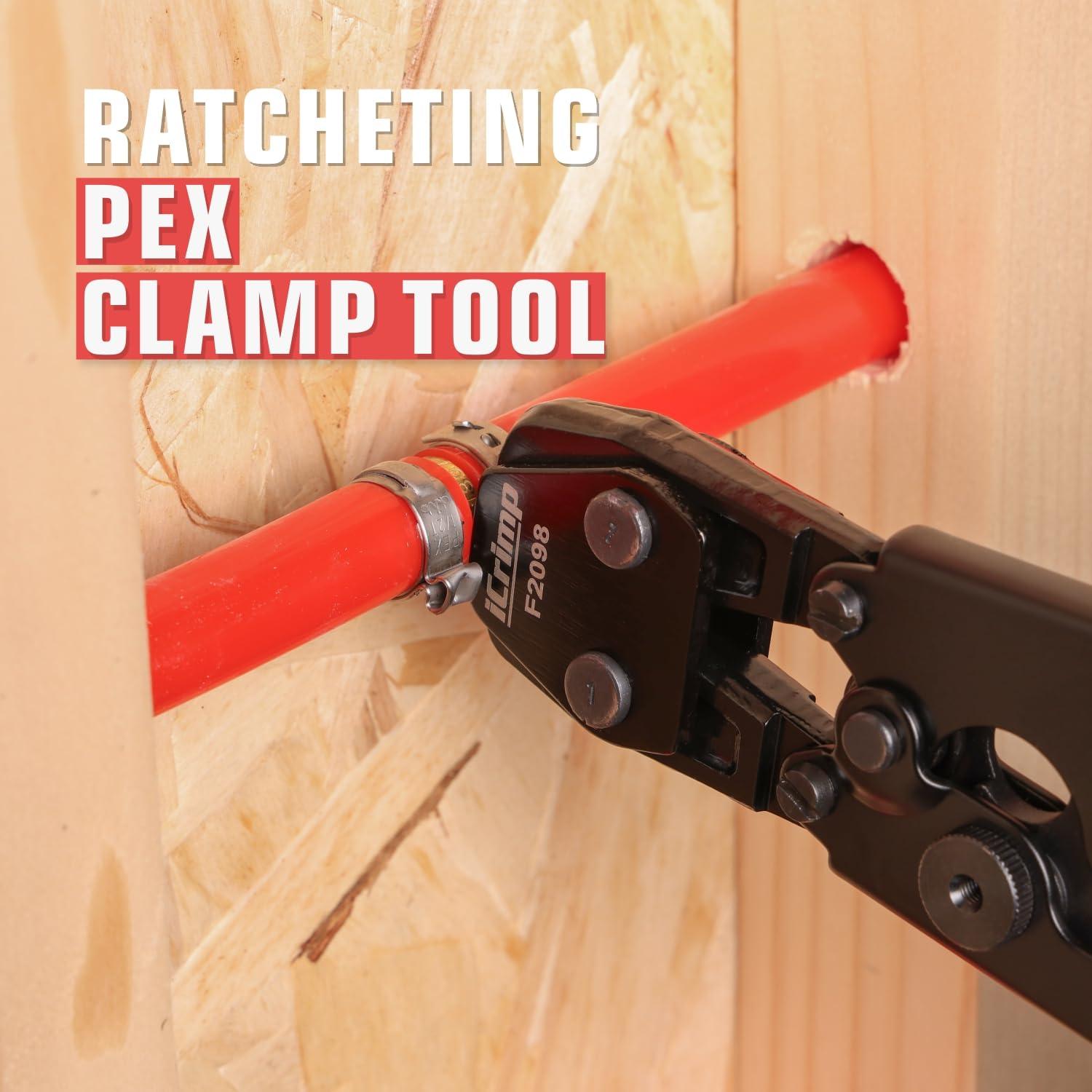 iCrimp PEX Clamp Tool Kit for 3/8-in, 1/2-in, 3/4-in, 1-in PEX Clamp Cinch & Removal, c/w 1/2''(20 Pack) and 3/4''(10 Pack) PEX Clamp Rings, PEX Tubing Cutter