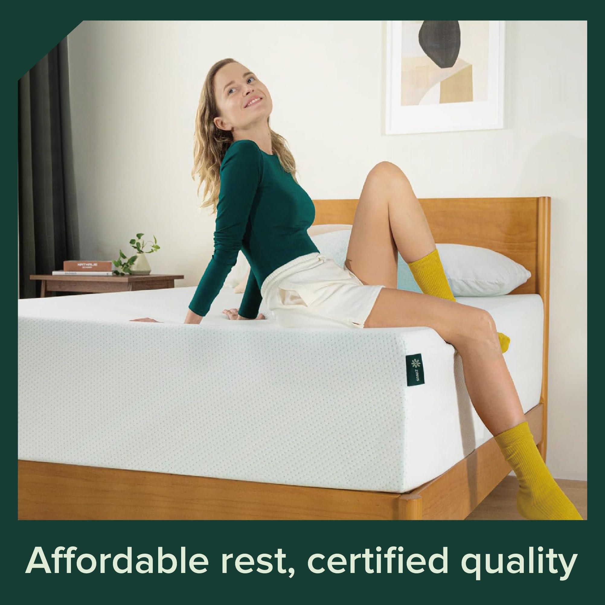 ZINUS 12 Inch Green Tea Memory Foam Mattress [New Version], Fiberglass free, Medium Firm Feel, Zoned Pressure Relief, Certified Safe Foams & Fabric, Bed-In-A-Box, Queen.