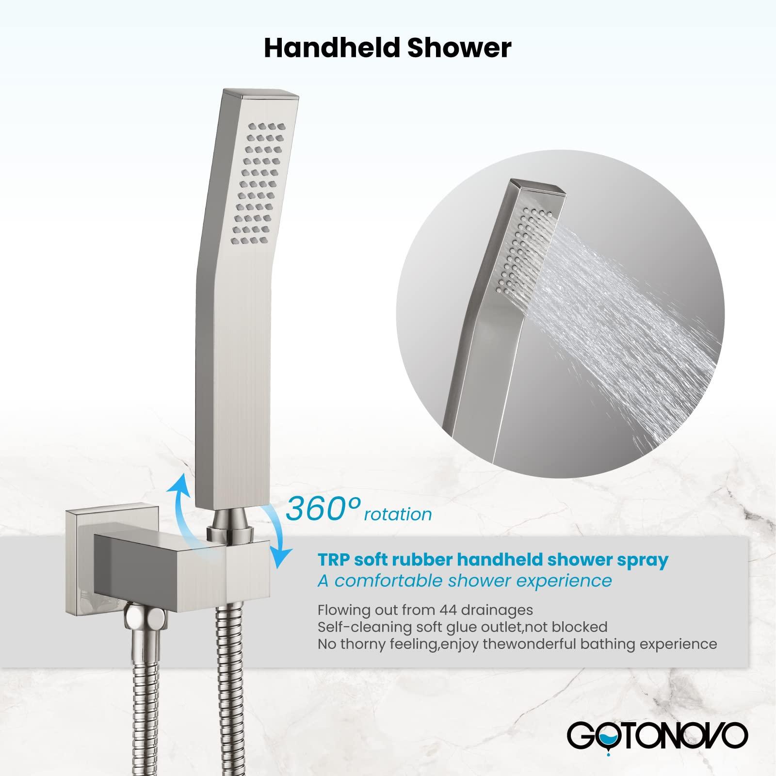 gotonovo Rainfall Bathroom Shower System Rain Shower Head and Handle Set Wall Mounted Shower Complete Combo Solid Brass Pressure Balancing Shower Mixer Valve 10 Inch Matte Black