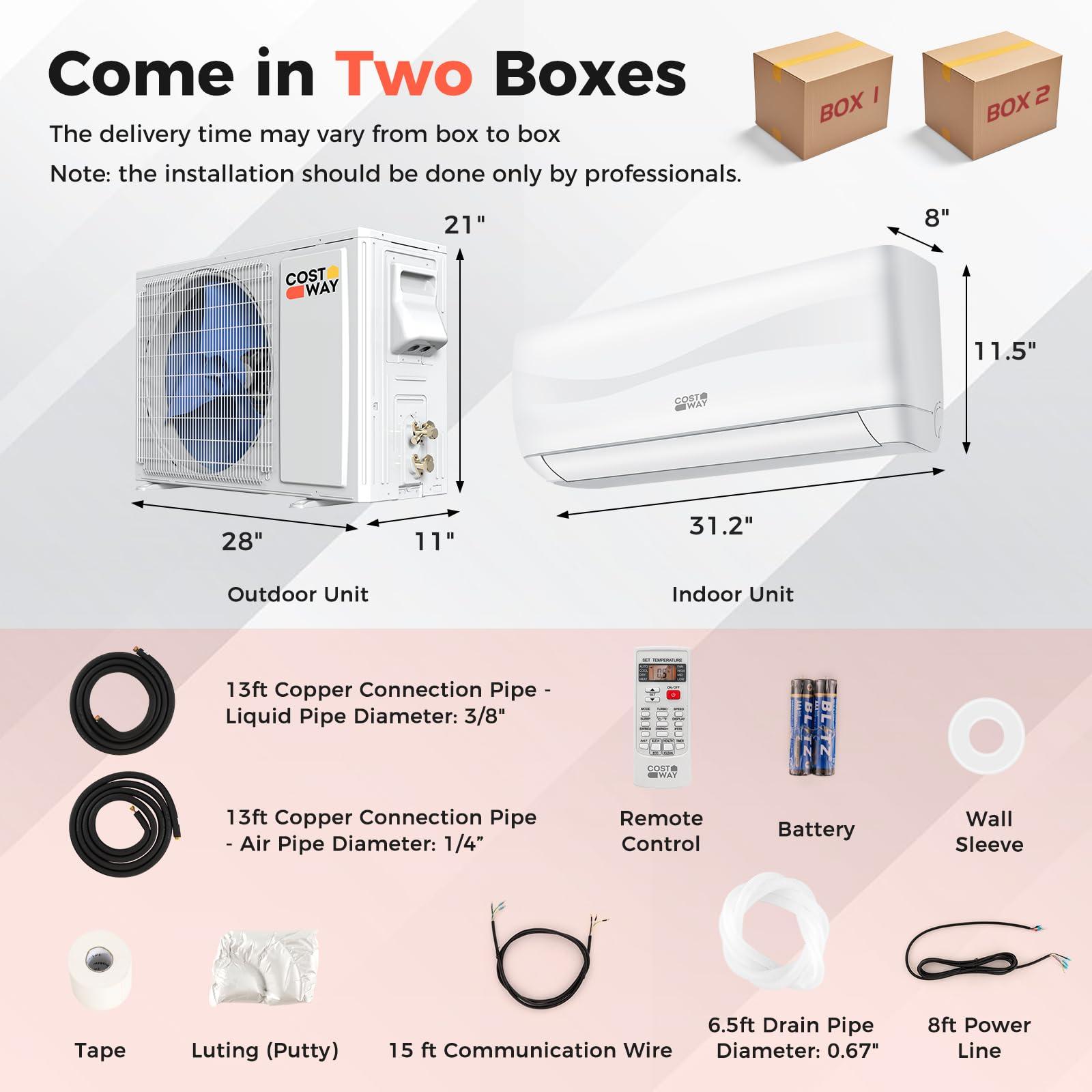 COSTWAY Blast Series 9000BTU Split Air Conditioner & Heater, 17 SEER2 208V-230V Energy Efficient Wall Mount AC Unit w/Heat Pump, Inverter System, Remote Control, Cools Rooms up to 450 Sq. Ft..