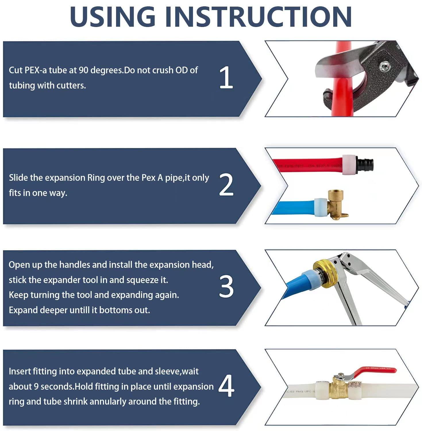EFIELD 1/2-inch 2 x100 ft Pex-A Tubing/Pipe （All in One） Red & Blue 200 ft， 30 PCS 1/2" Brass Expansion pex Fittings- Elbow Tee Coupler (30 PCS), 1/2' Expansion Rings (100 Pcs), Pipe Cutter (1/2-inch).