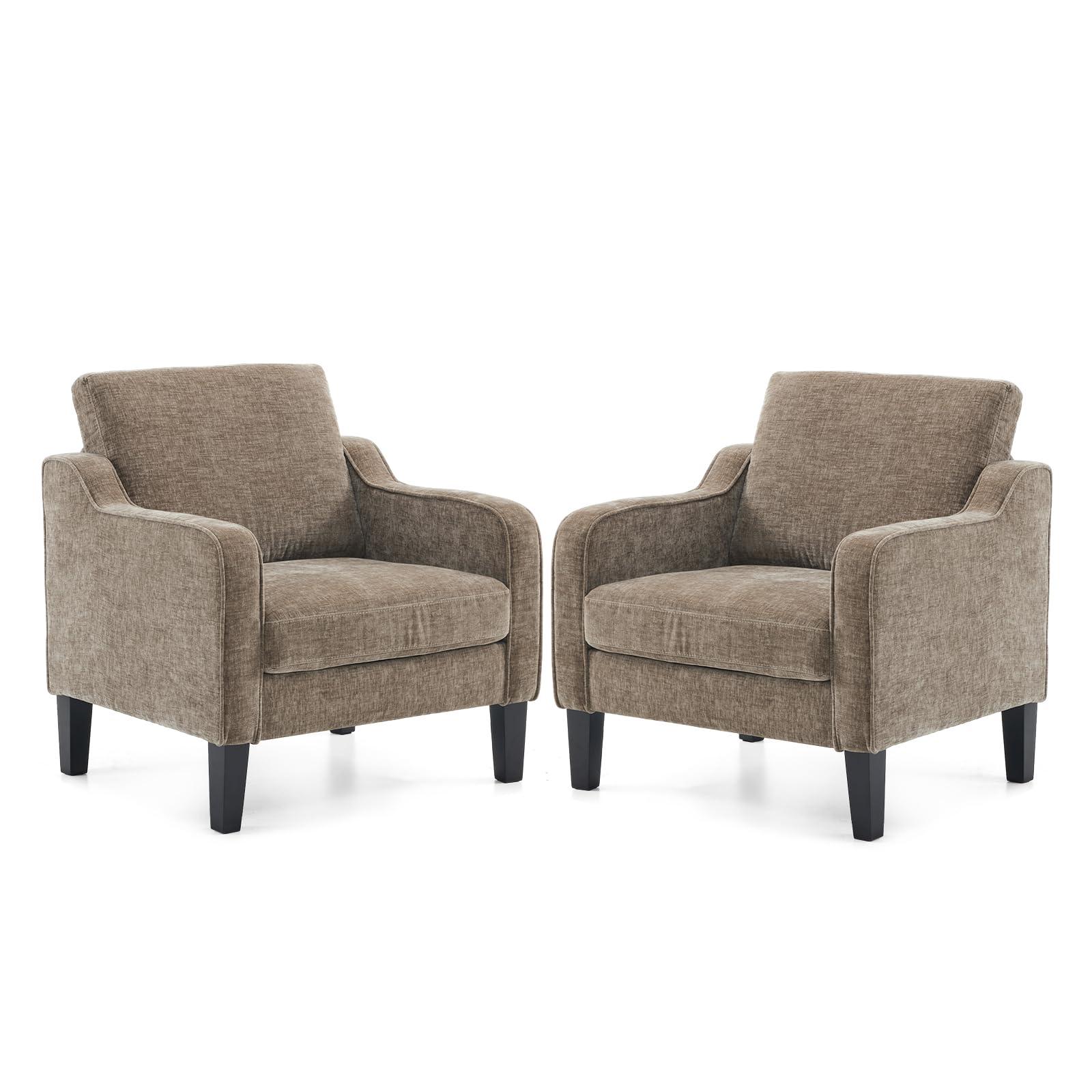 VINGLI Modern Accent Chairs Set of 2,Comfy Grey Armchair for Bedroom,Living Room Upholstered Sofa Chair Reading Chair for Small Spaces.