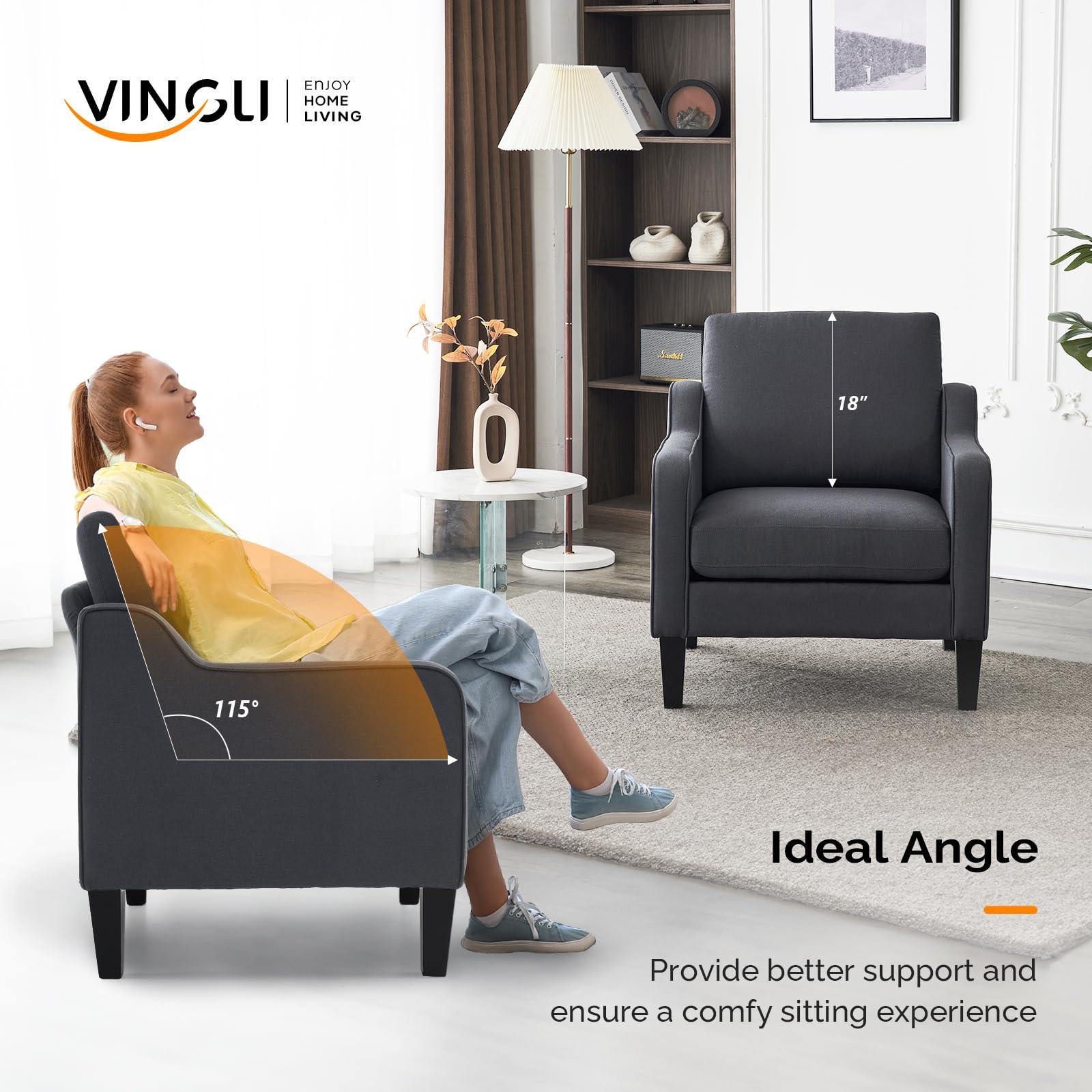 VINGLI Modern Accent Chairs Set of 2,Comfy Grey Armchair for Bedroom,Living Room Upholstered Sofa Chair Reading Chair for Small Spaces