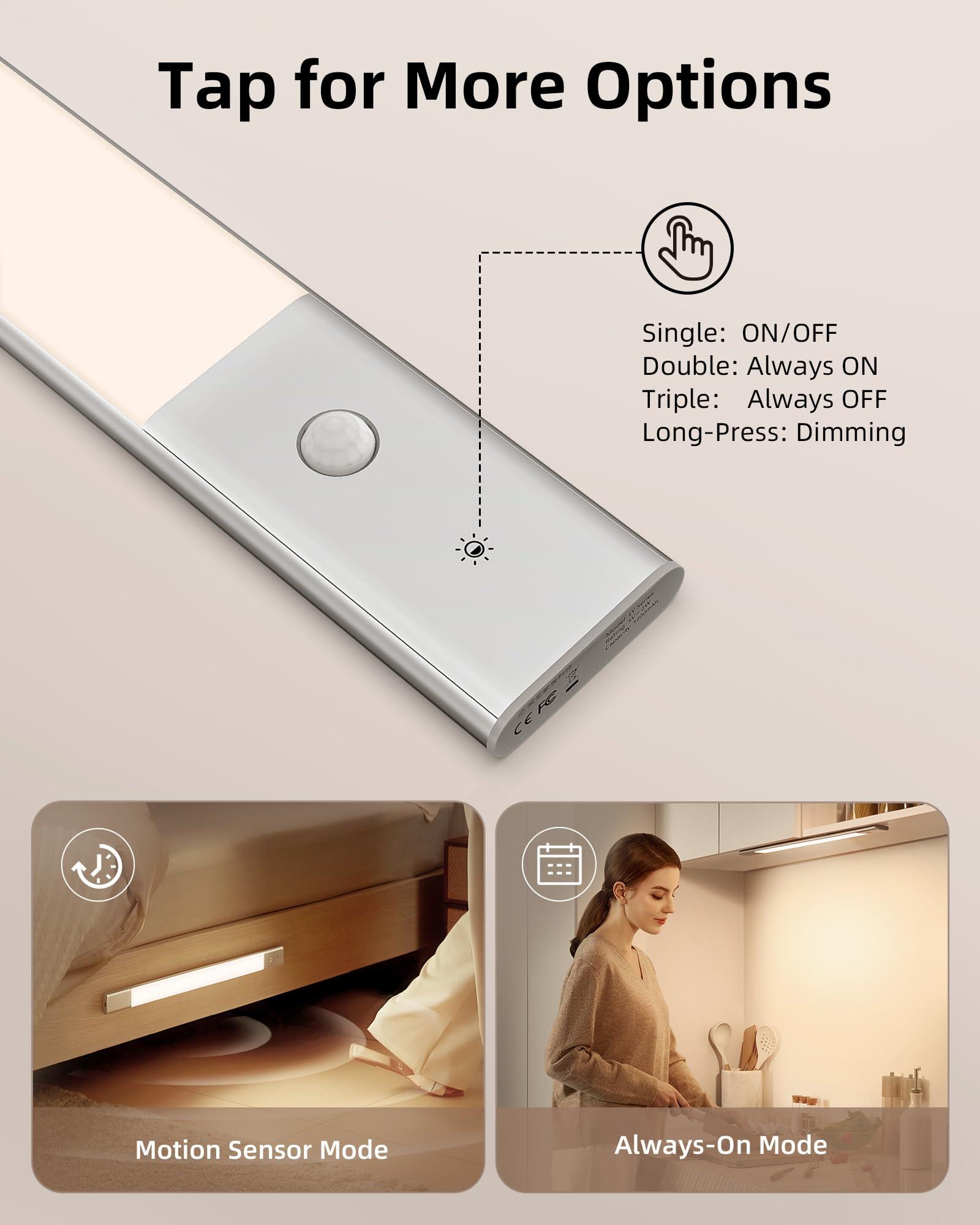 EZVALO Under Cabinet Lighting, 2200mAh Detachable Battery, 76 LEDs Dimmable Closet Lights, 3 Color Temps, Wireless Motion Sensor Light for Stairway, Kitchen, Wardrobe with 3 Battery.