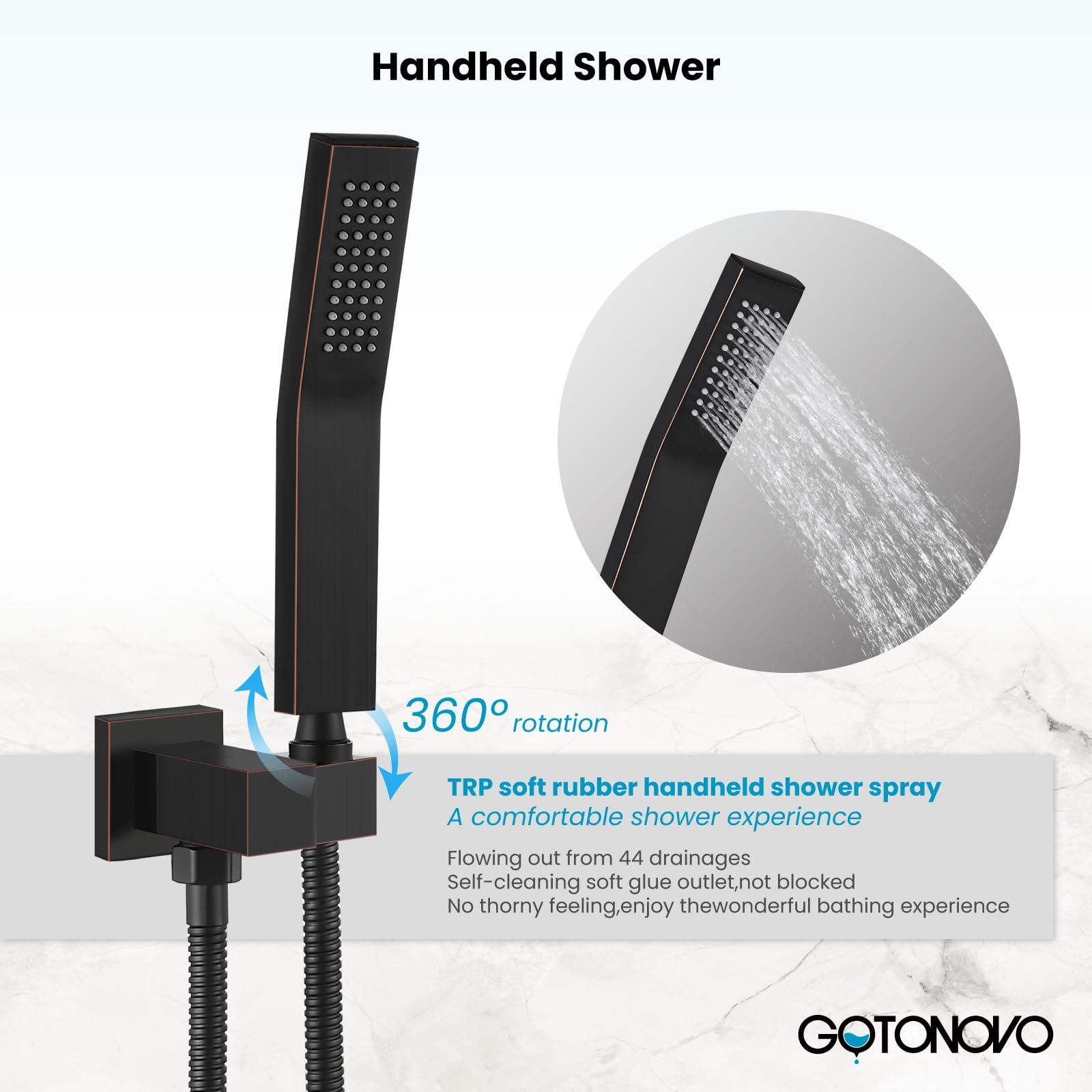 gotonovo Rainfall Bathroom Shower System Rain Shower Head and Handle Set Wall Mounted Shower Complete Combo Solid Brass Pressure Balancing Shower Mixer Valve 10 Inch Matte Black