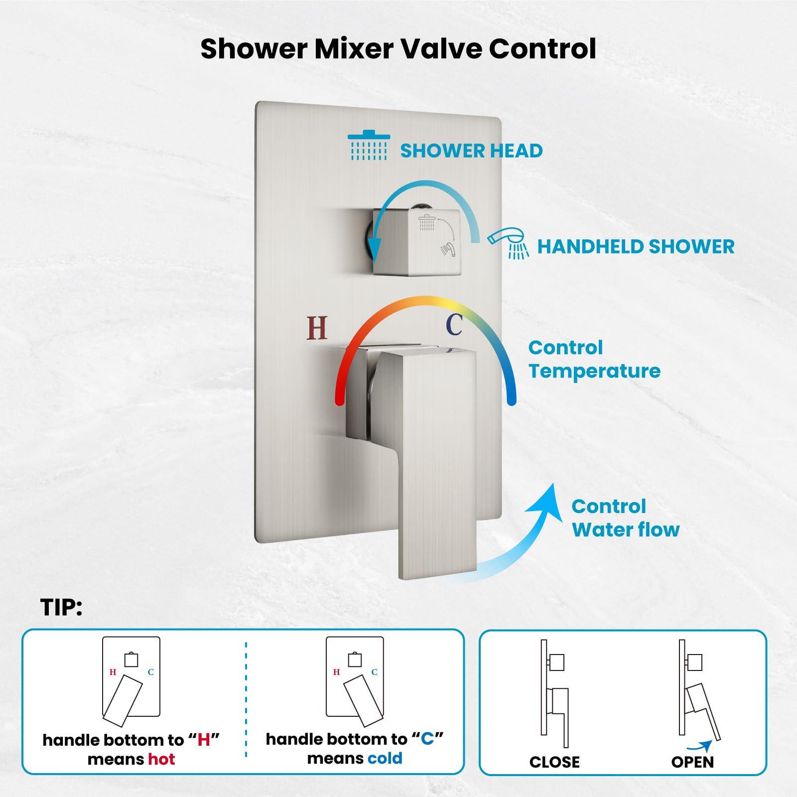 gotonovo Rainfall Bathroom Shower System Rain Shower Head and Handle Set Wall Mounted Shower Complete Combo Solid Brass Pressure Balancing Shower Mixer Valve 10 Inch Matte Black