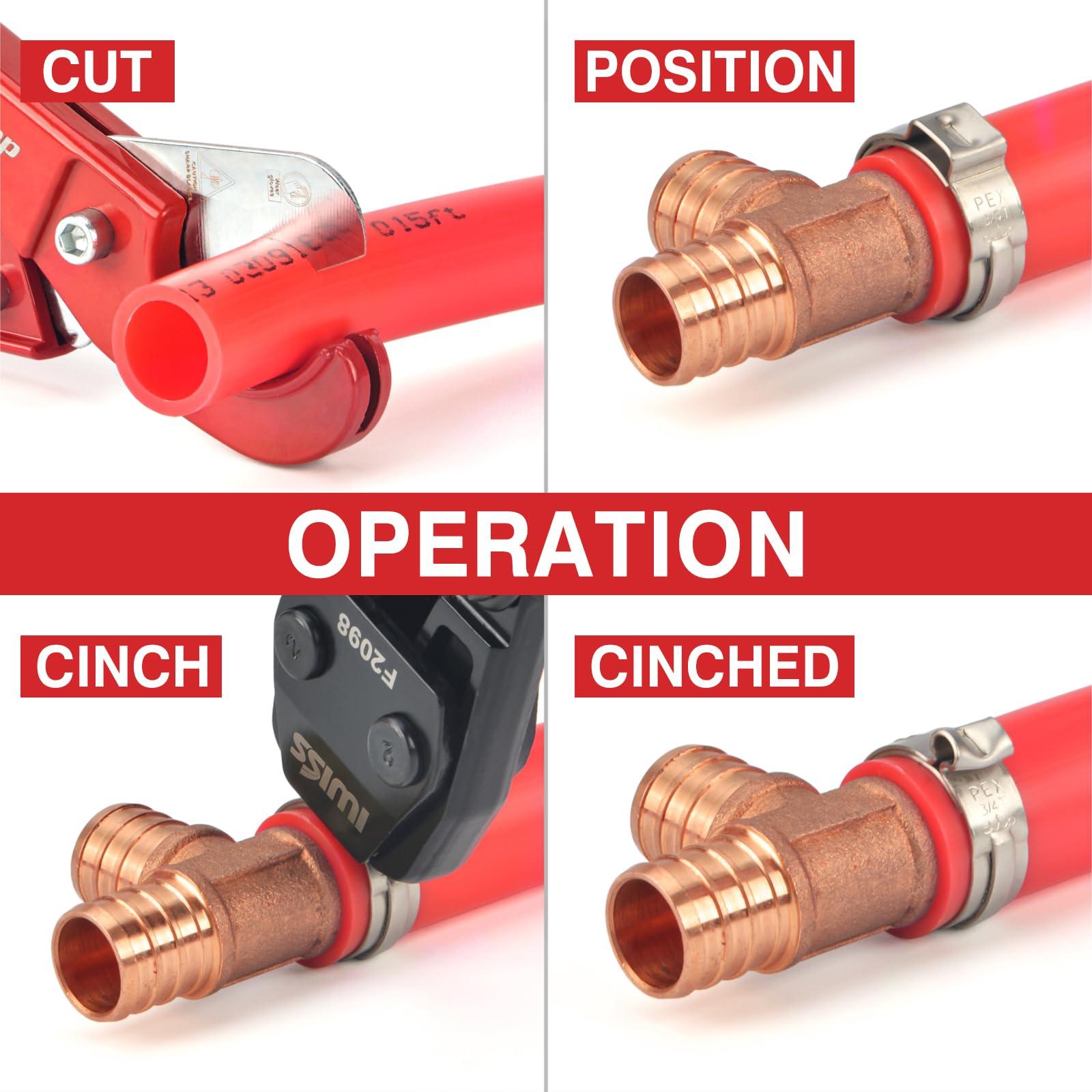 iCrimp PEX Clamp Tool Kit for 3/8-in, 1/2-in, 3/4-in, 1-in PEX Clamp Cinch & Removal, c/w 1/2''(20 Pack) and 3/4''(10 Pack) PEX Clamp Rings, PEX Tubing Cutter